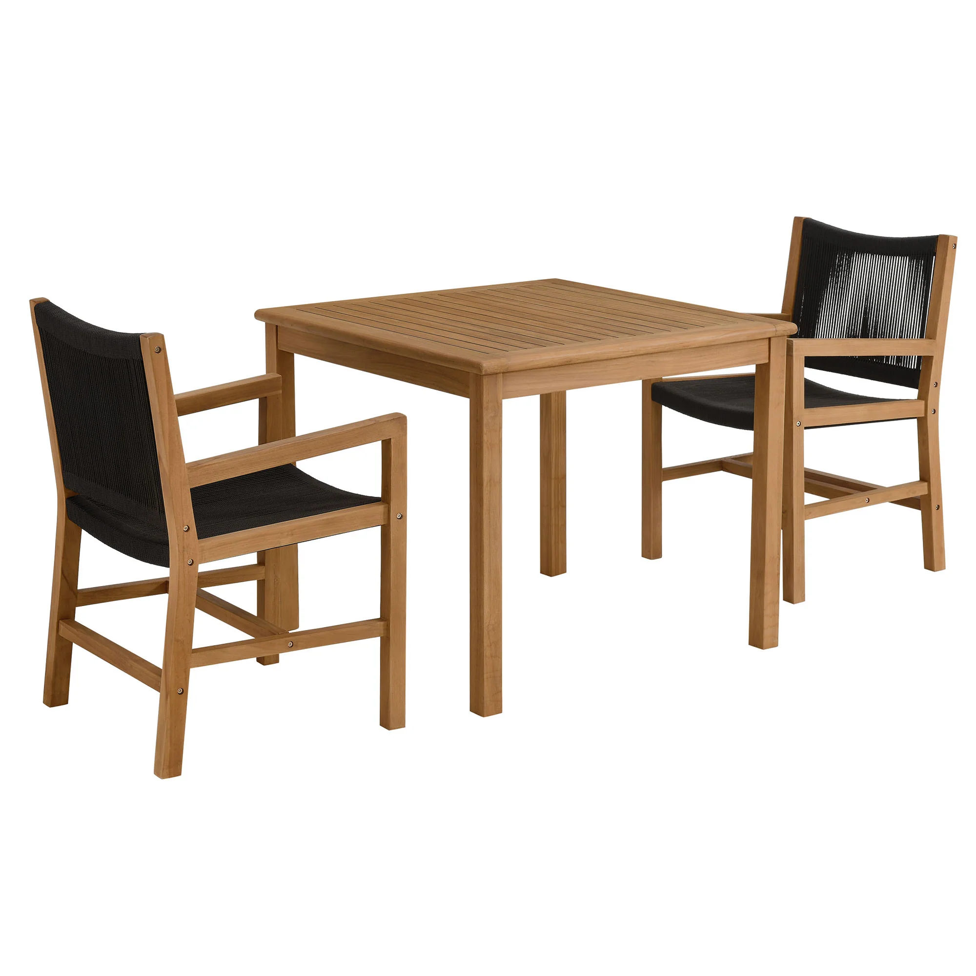 Vienna 3-Piece Outdoor Patio Teak and Rope Dining Set with Armchairs by Modway - Image 2