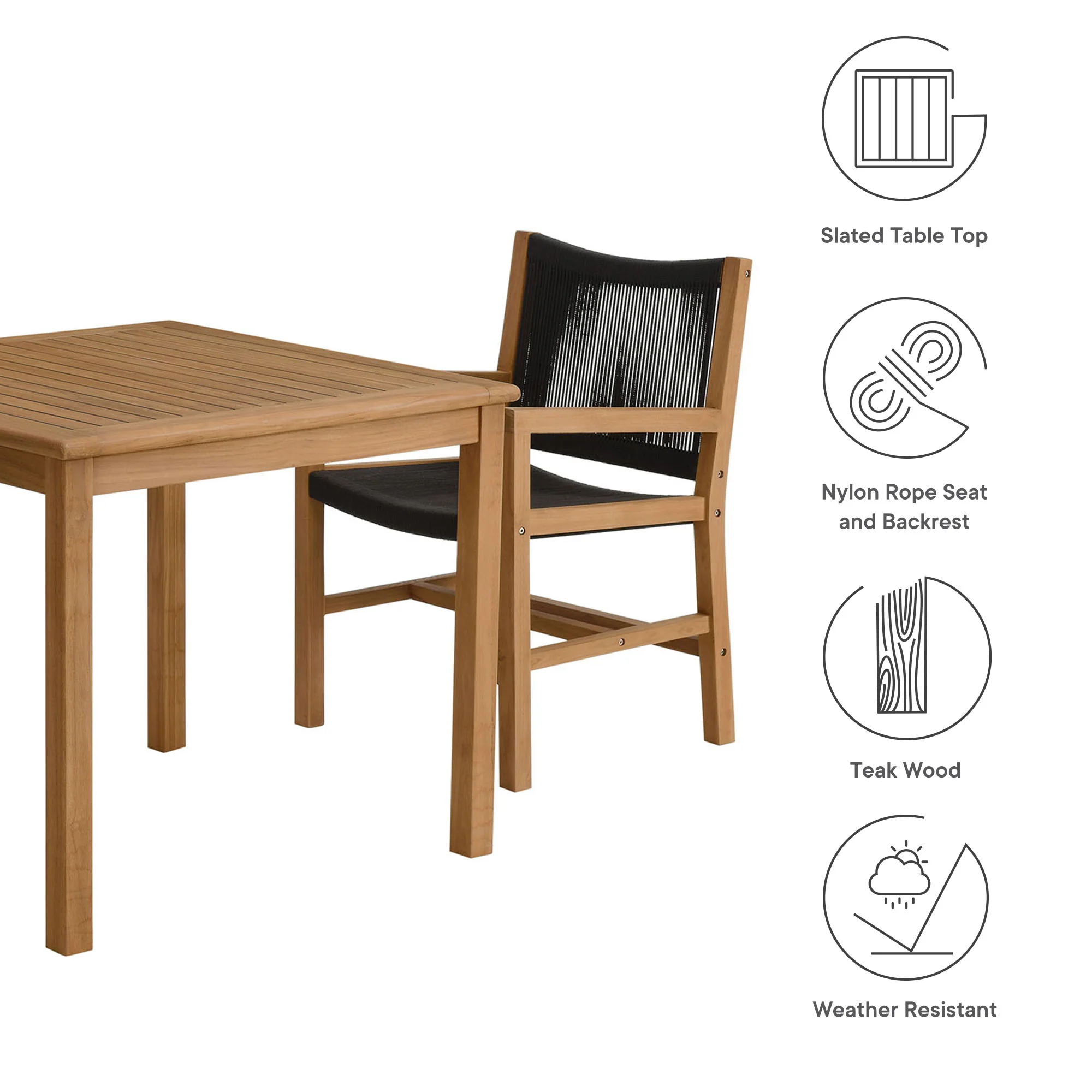 Vienna 3-Piece Outdoor Patio Teak and Rope Dining Set with Armchairs by Modway - Image 4