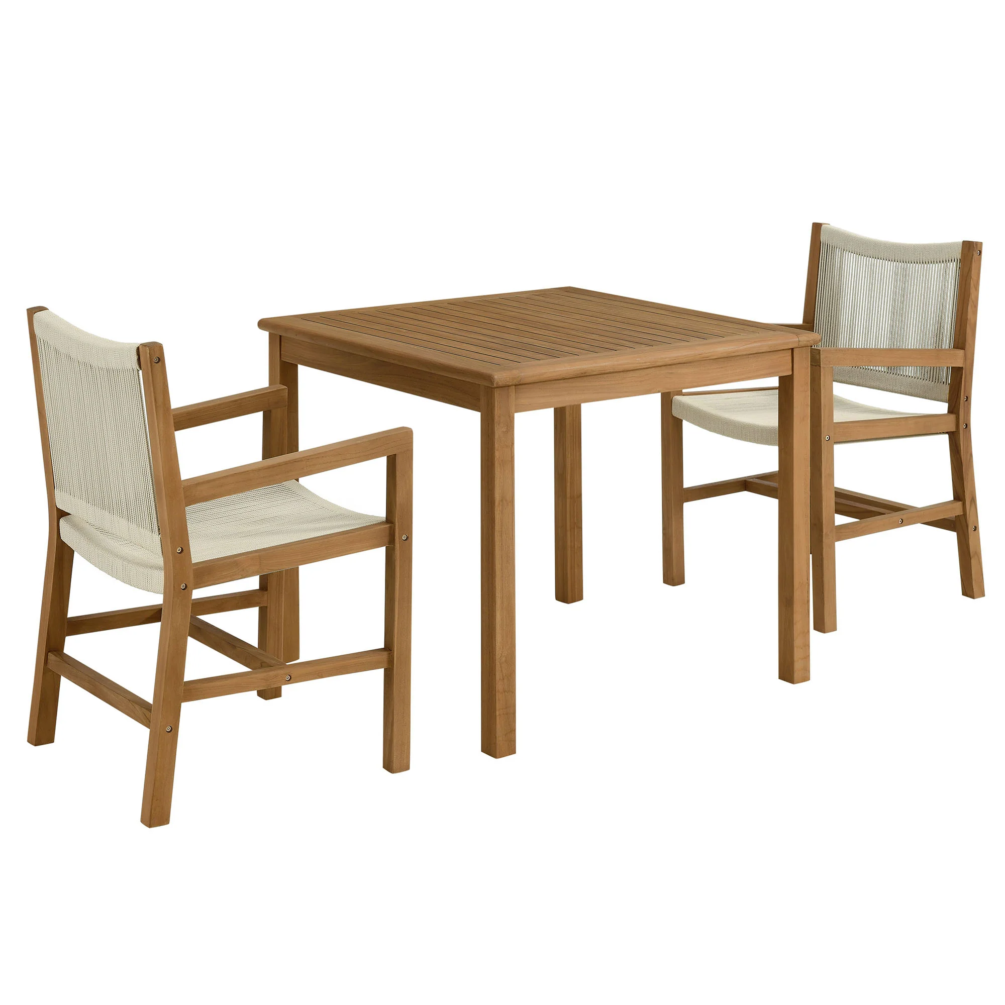 Vienna 3-Piece Outdoor Patio Teak and Rope Dining Set with Armchairs by Modway - Image 7