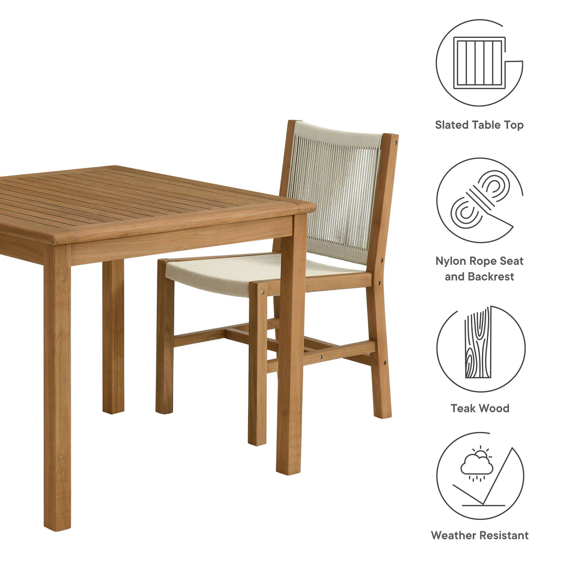 Vienna 3-Piece Outdoor Patio Teak and Rope Dining Set with Armless Chiars by Modway - Image 10