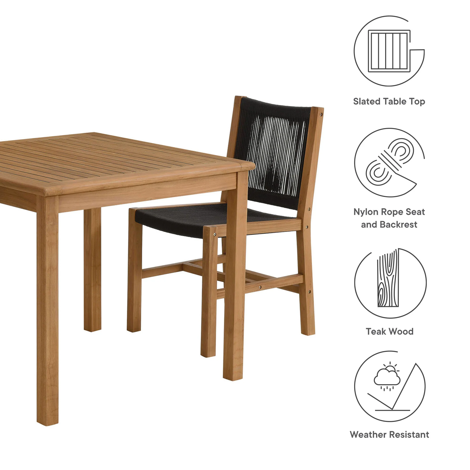 Vienna 3-Piece Outdoor Patio Teak and Rope Dining Set with Armless Chiars by Modway - Image 4
