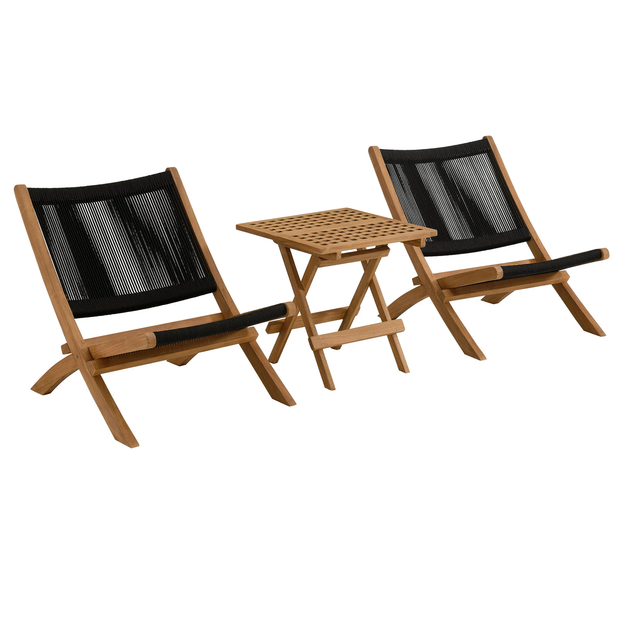 Vienna 3-Piece Outdoor Patio Teak and Rope Folding Lounge Chairs and Side Table by Modway - Image 2