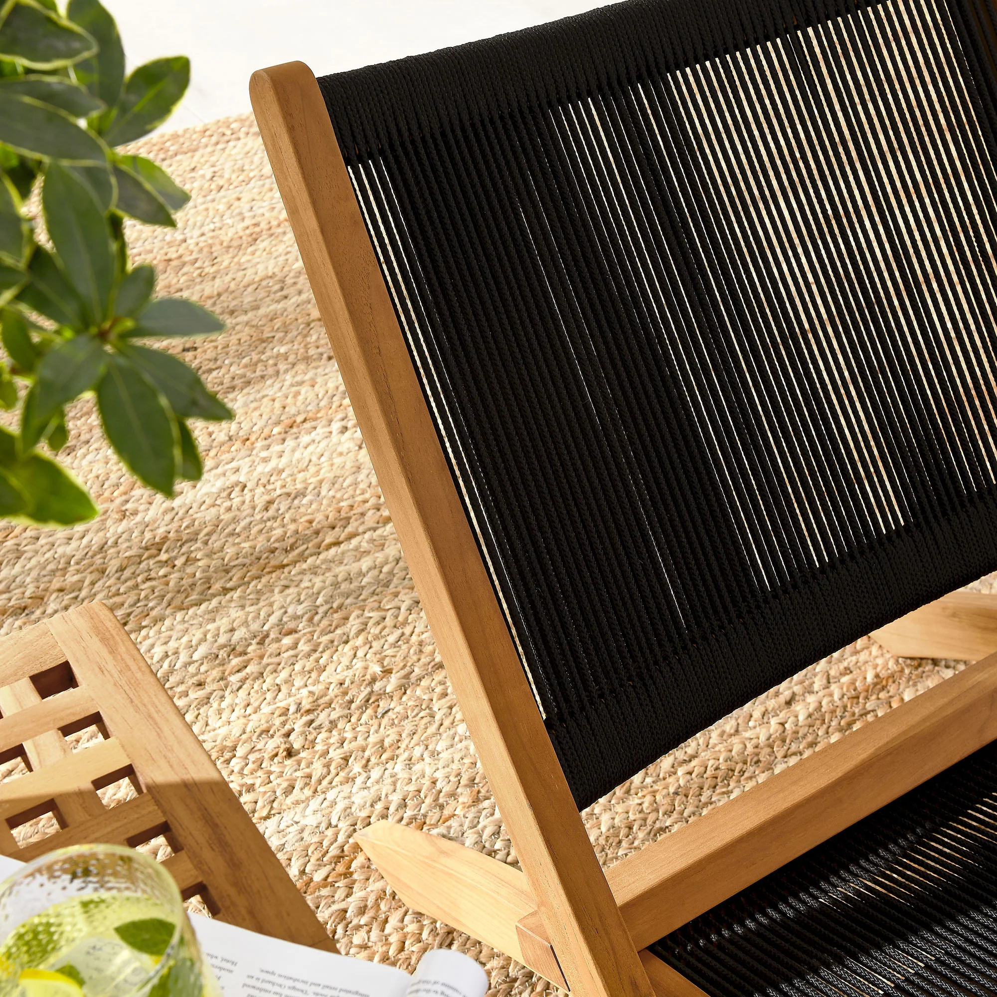 Vienna 3-Piece Outdoor Patio Teak and Rope Folding Lounge Chairs and Side Table by Modway - Image 3