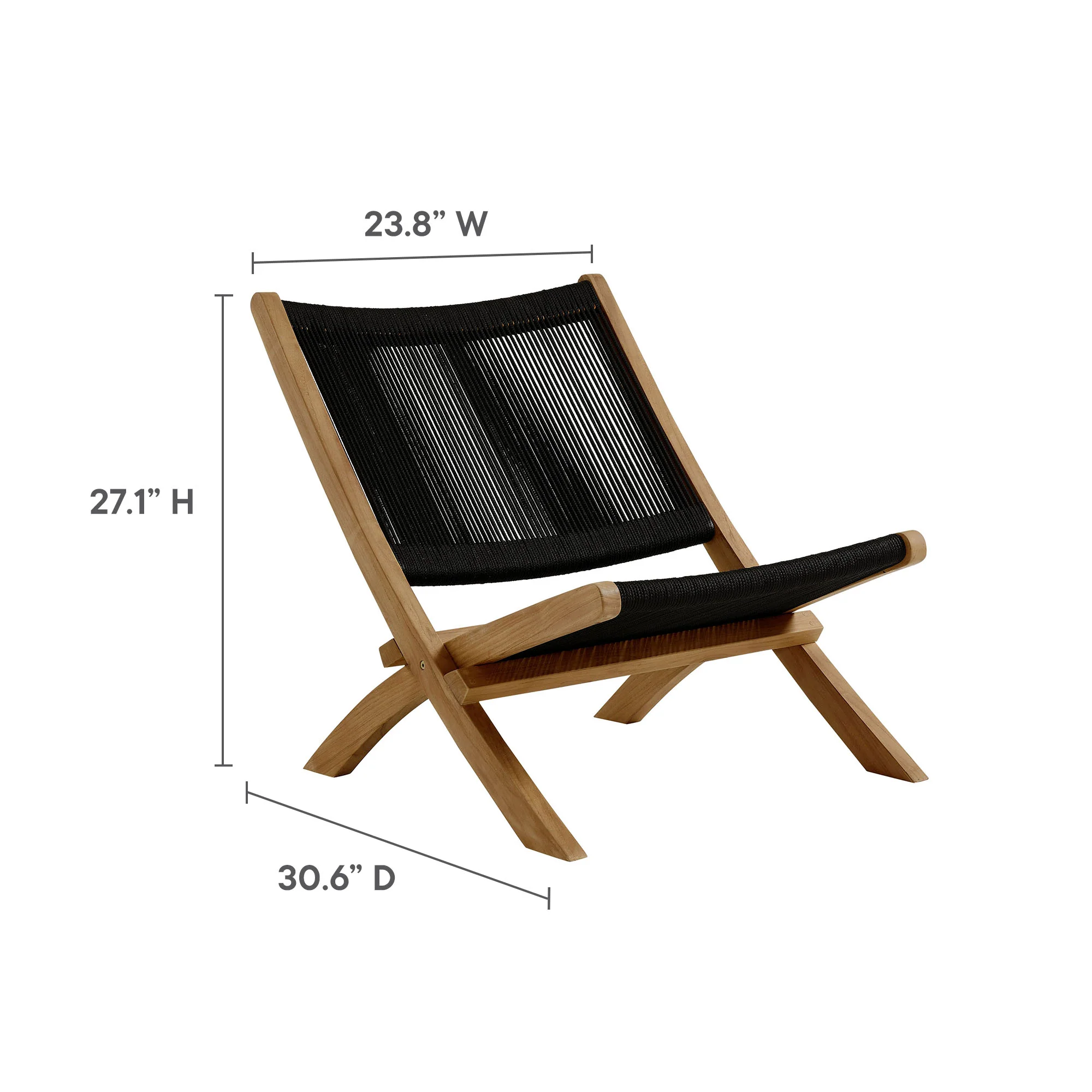 Vienna 3-Piece Outdoor Patio Teak and Rope Folding Lounge Chairs and Side Table by Modway - Image 5