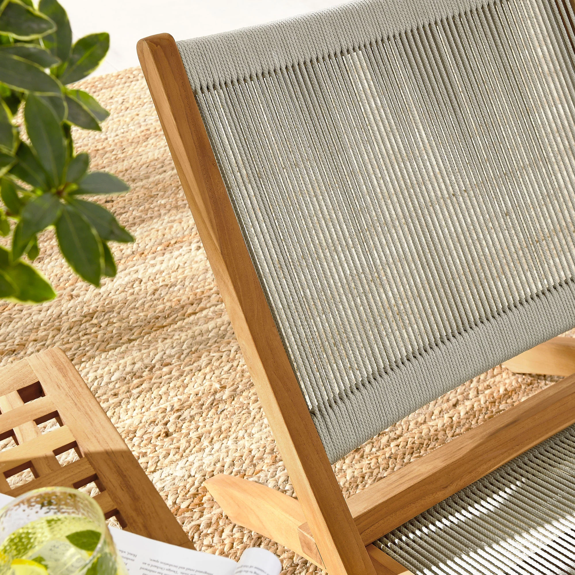 Vienna 3-Piece Outdoor Patio Teak and Rope Folding Lounge Chairs and Side Table by Modway - Image 8