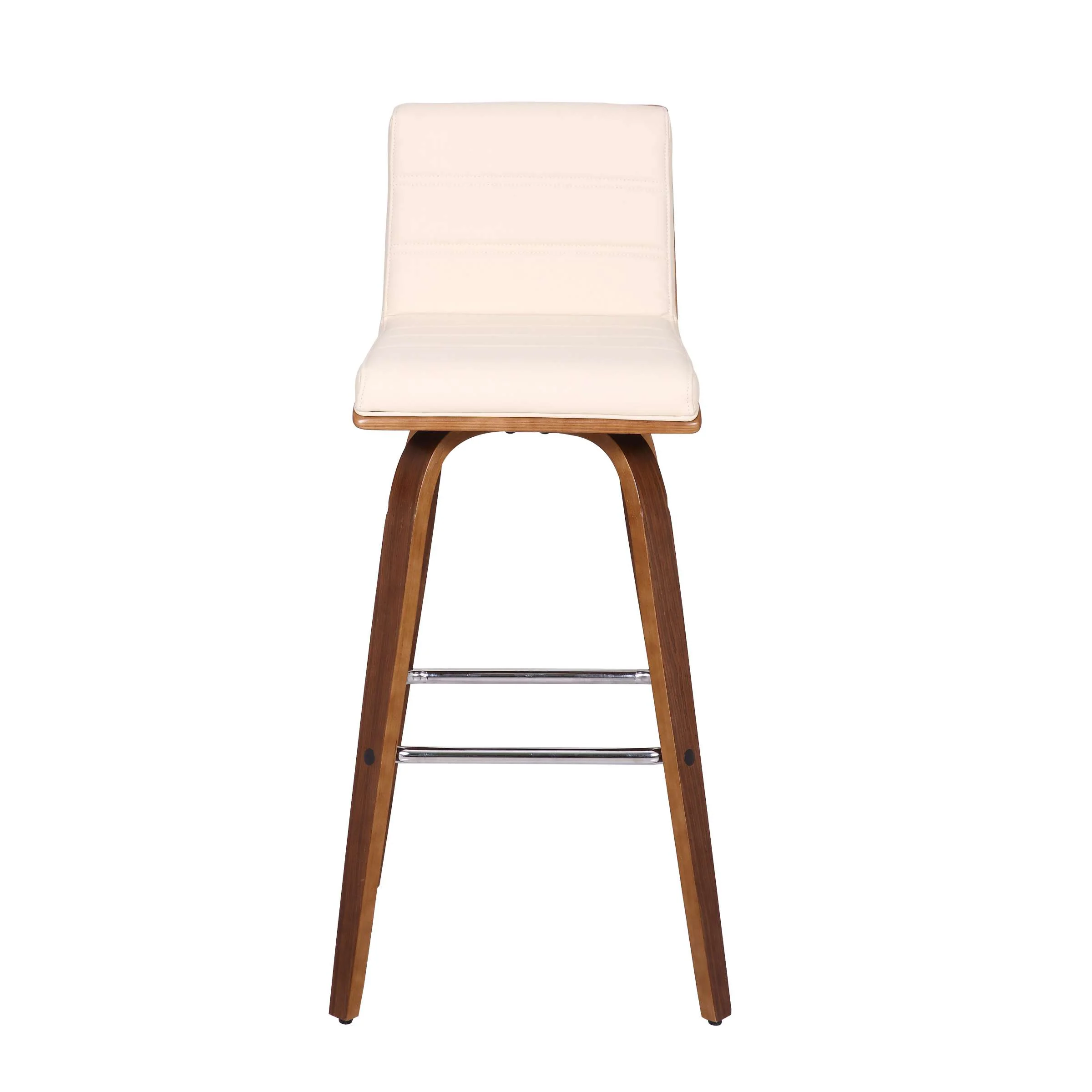Vienna 30" Bar Height Swivel Cream Faux Leather and Walnut Wood Bar Stool By Armen Living - Image 3