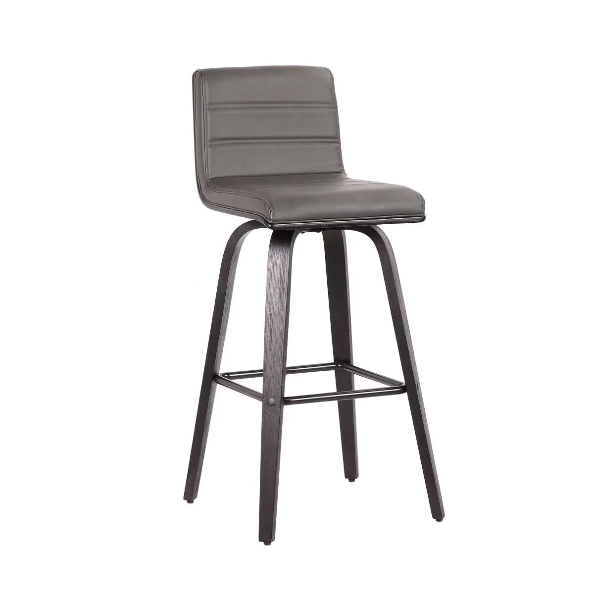 Vienna 30" Bar Height Swivel Grey Faux Leather and Black Wood Bar Stool By Armen Living - Image 2