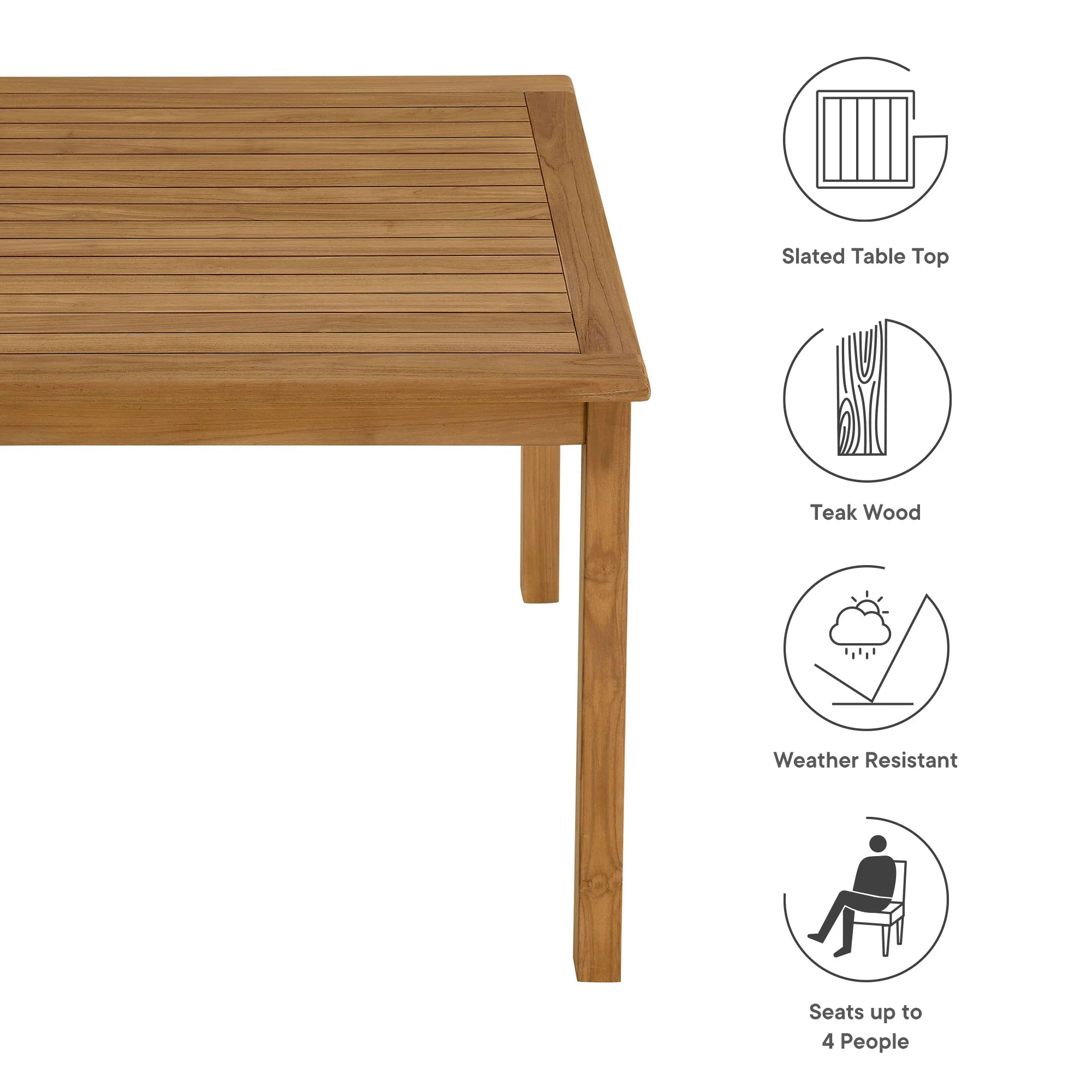 Vienna 34" Square Outdoor Patio Teak Wood Dining Table by Modway - Image 8