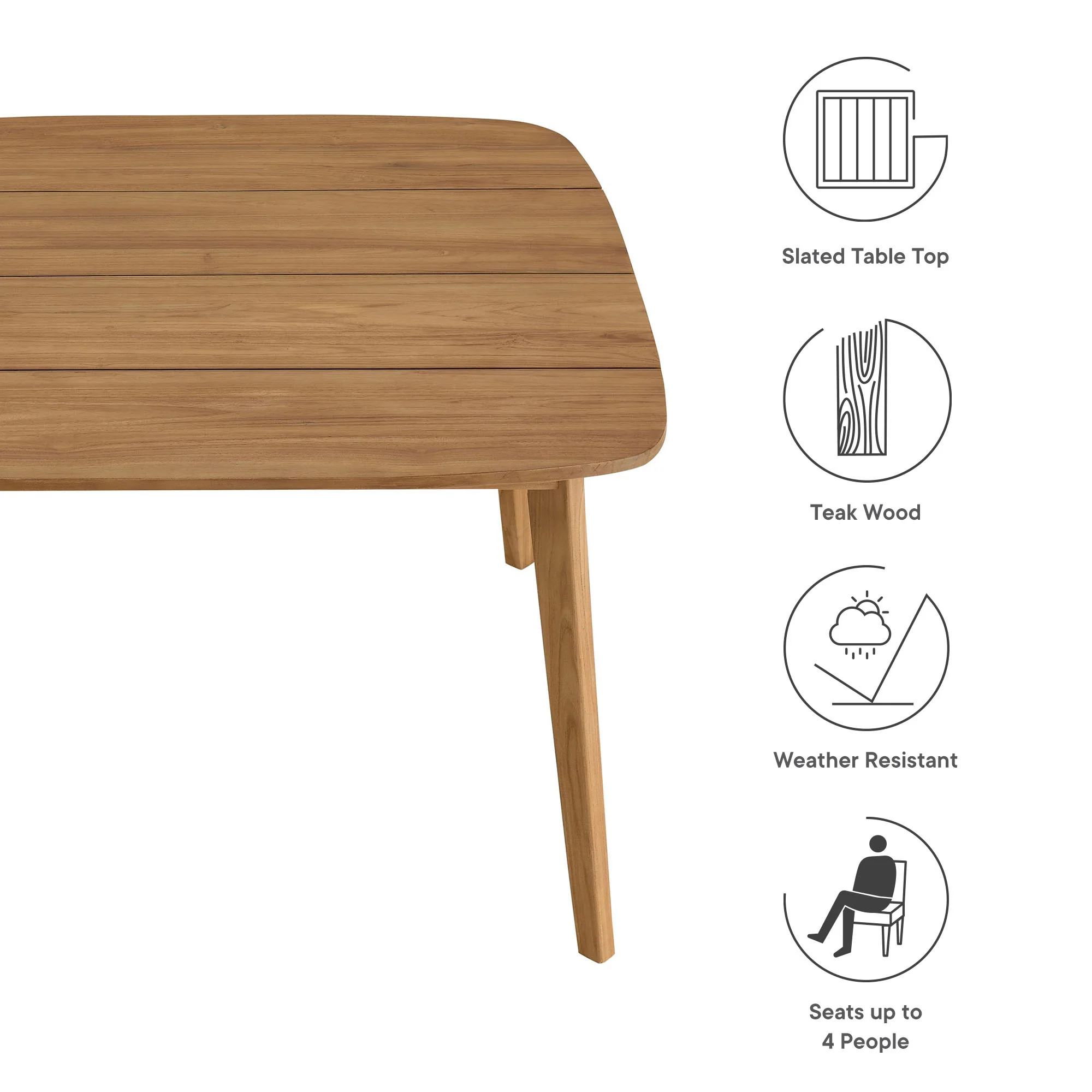 Vienna 46" Square Outdoor Patio Teak Wood Dining Table by Modway - Image 8