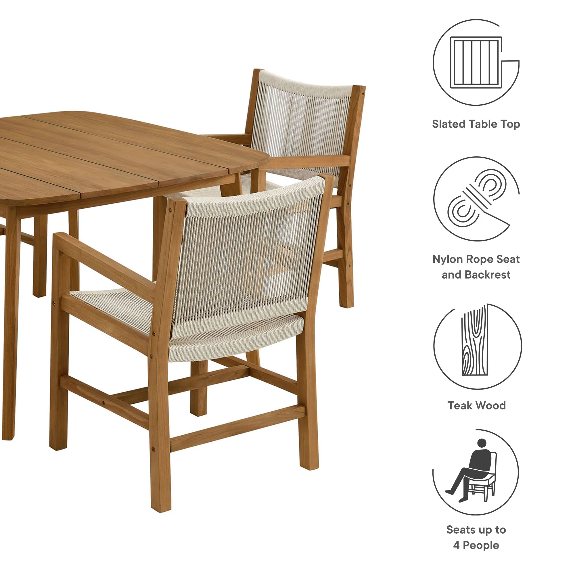 Vienna 5-Piece Outdoor Patio Teak and Rope Dining Set with Armchairs by Modway - Image 10