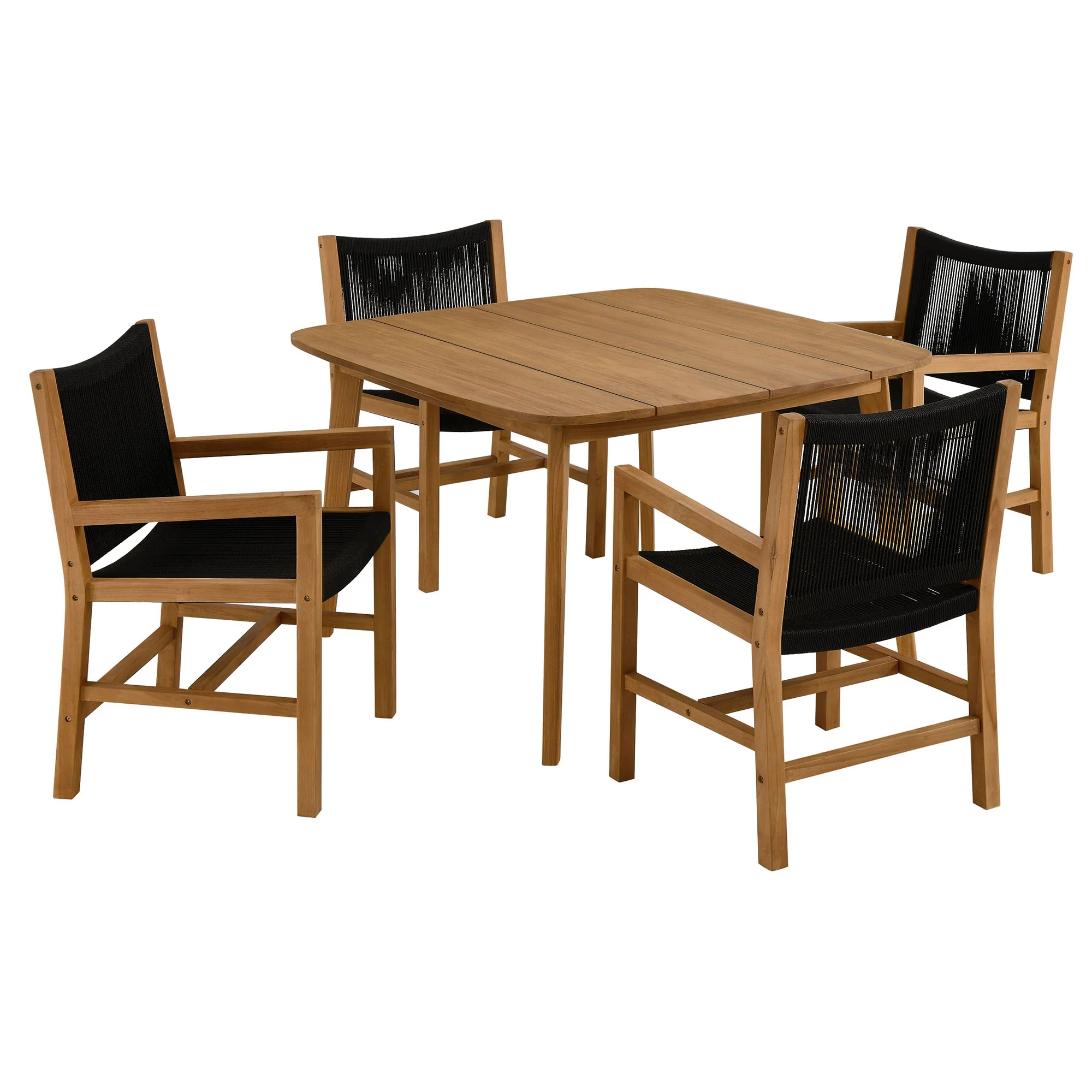 Vienna 5-Piece Outdoor Patio Teak and Rope Dining Set with Armchairs by Modway - Image 2