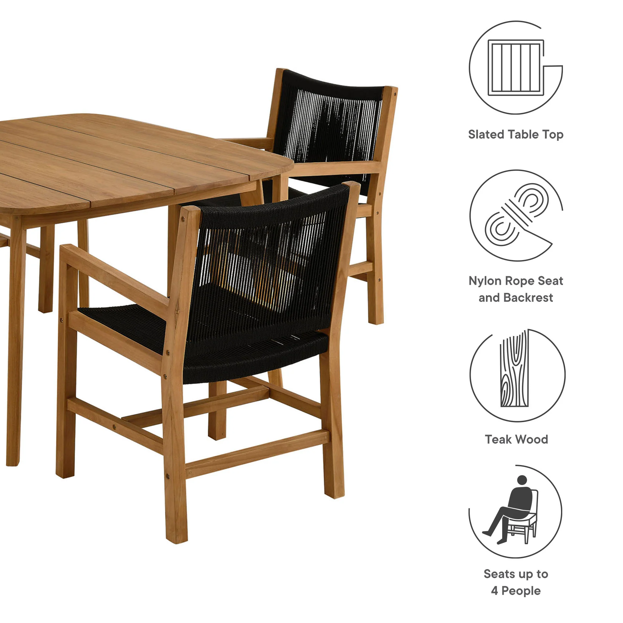 Vienna 5-Piece Outdoor Patio Teak and Rope Dining Set with Armchairs by Modway - Image 4