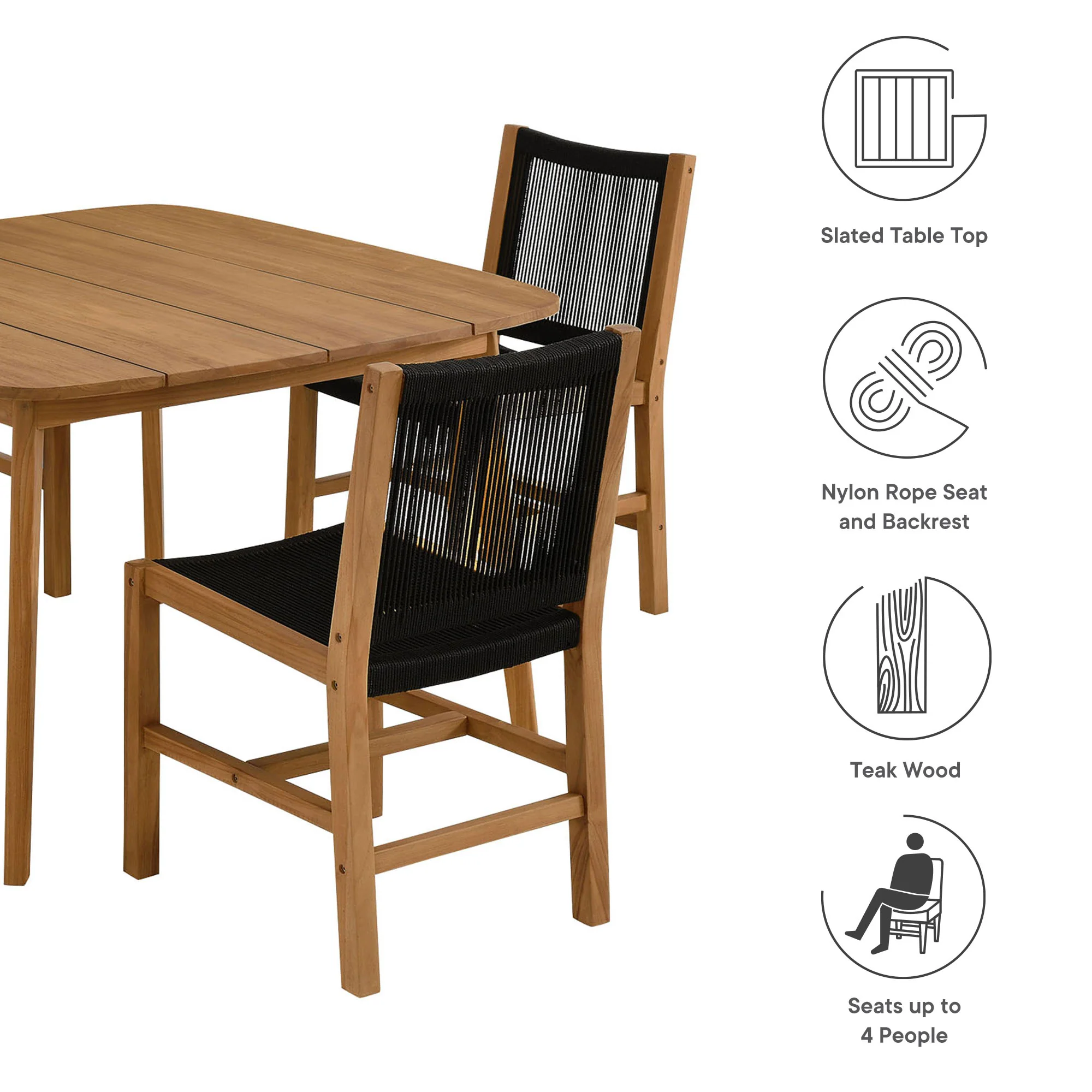 Vienna 5-Piece Outdoor Patio Teak and Rope Dining Set with Armless Chairs by Modway - Image 4