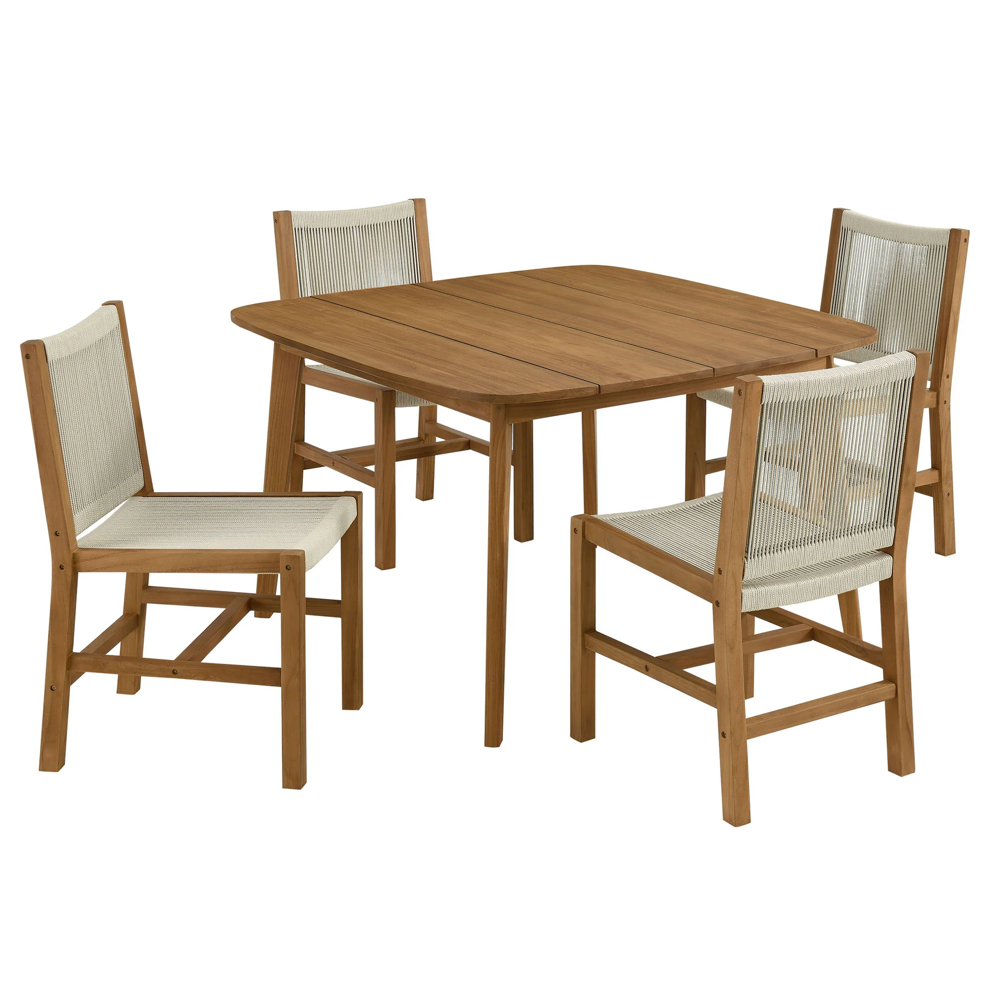 Vienna 5-Piece Outdoor Patio Teak and Rope Dining Set with Armless Chairs by Modway - Image 7