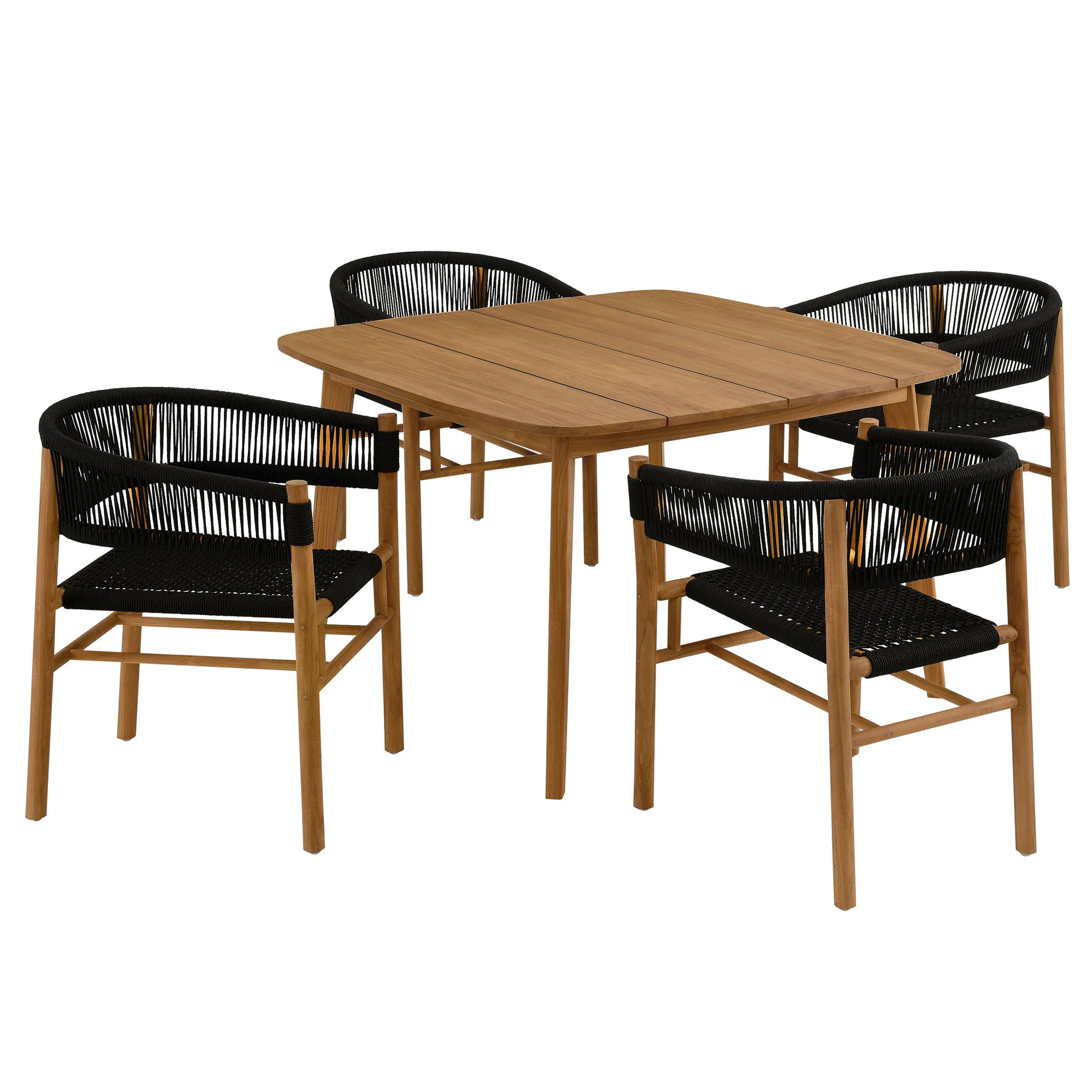 Vienna 5-Piece Outdoor Patio Teak and Rope Dining Set with Curved-Back Armchairs by Modway - Image 2