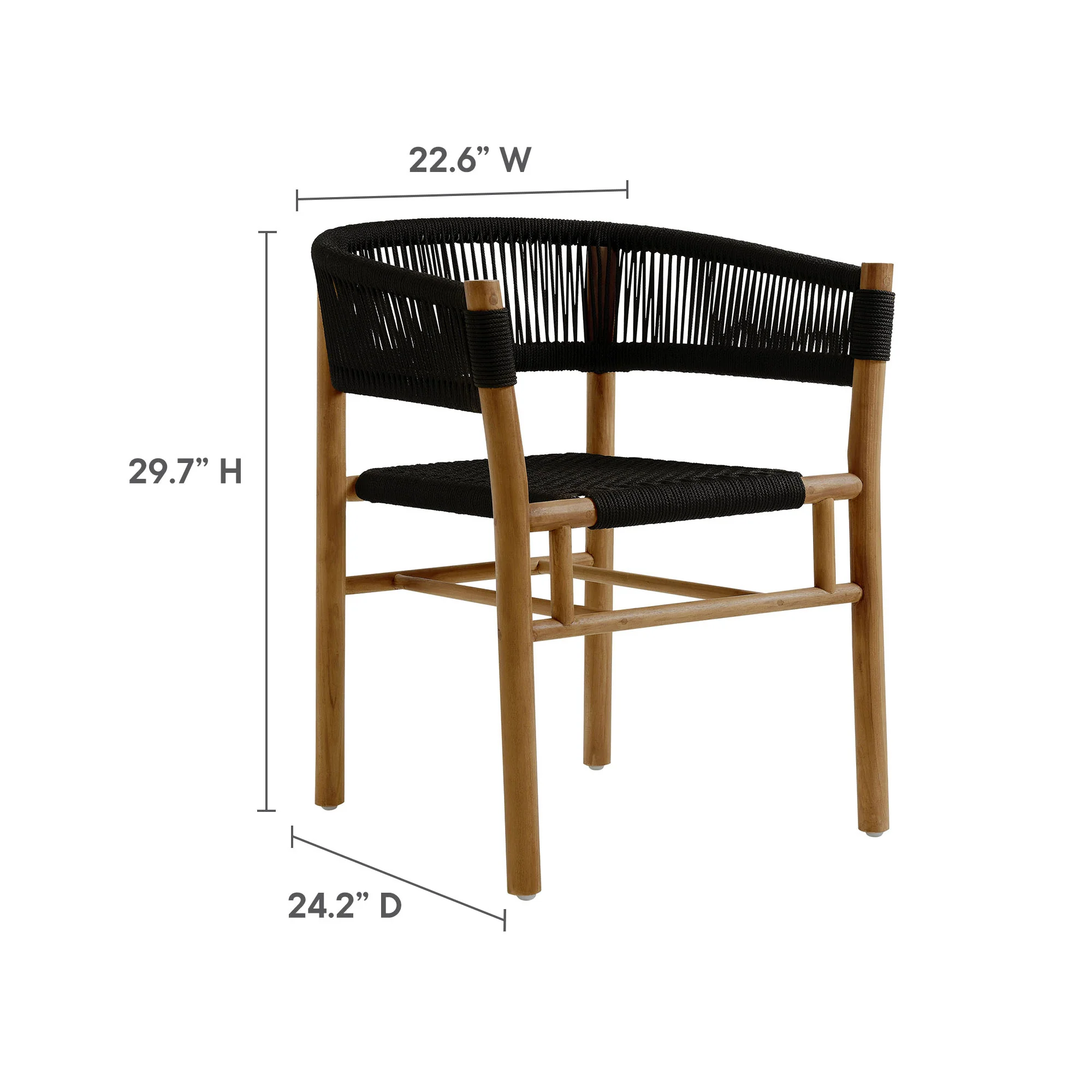 Vienna 5-Piece Outdoor Patio Teak and Rope Dining Set with Curved-Back Armchairs by Modway - Image 5