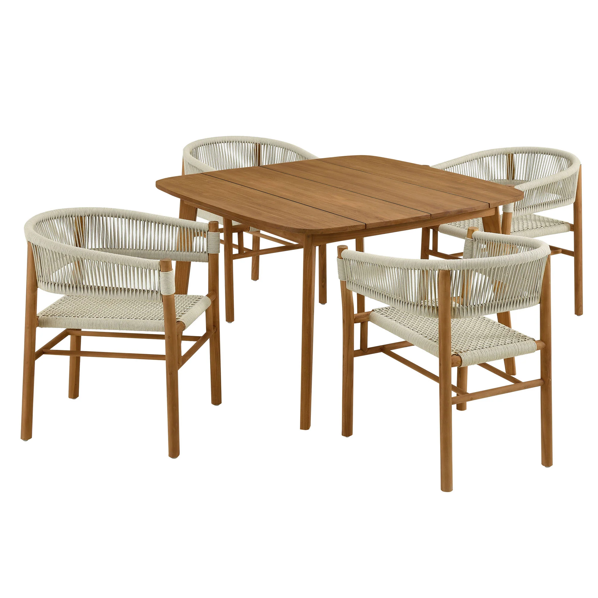 Vienna 5-Piece Outdoor Patio Teak and Rope Dining Set with Curved-Back Armchairs by Modway - Image 7