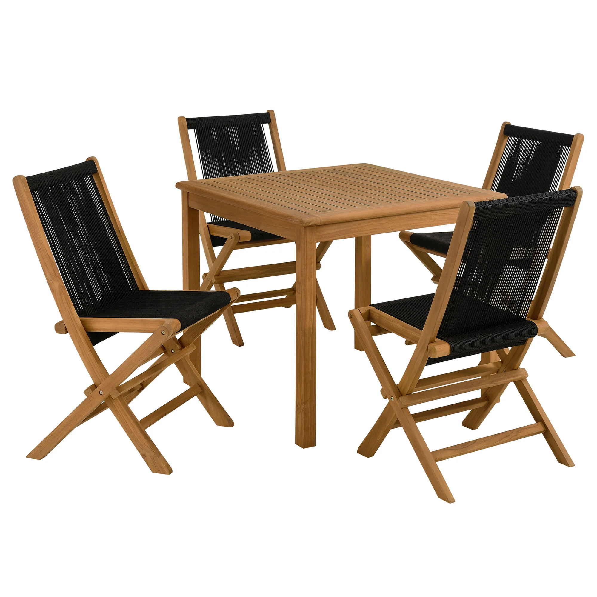 Vienna 5-Piece Outdoor Patio Teak Wood Dining Set with Rope Folding Chairs by Modway - Image 2