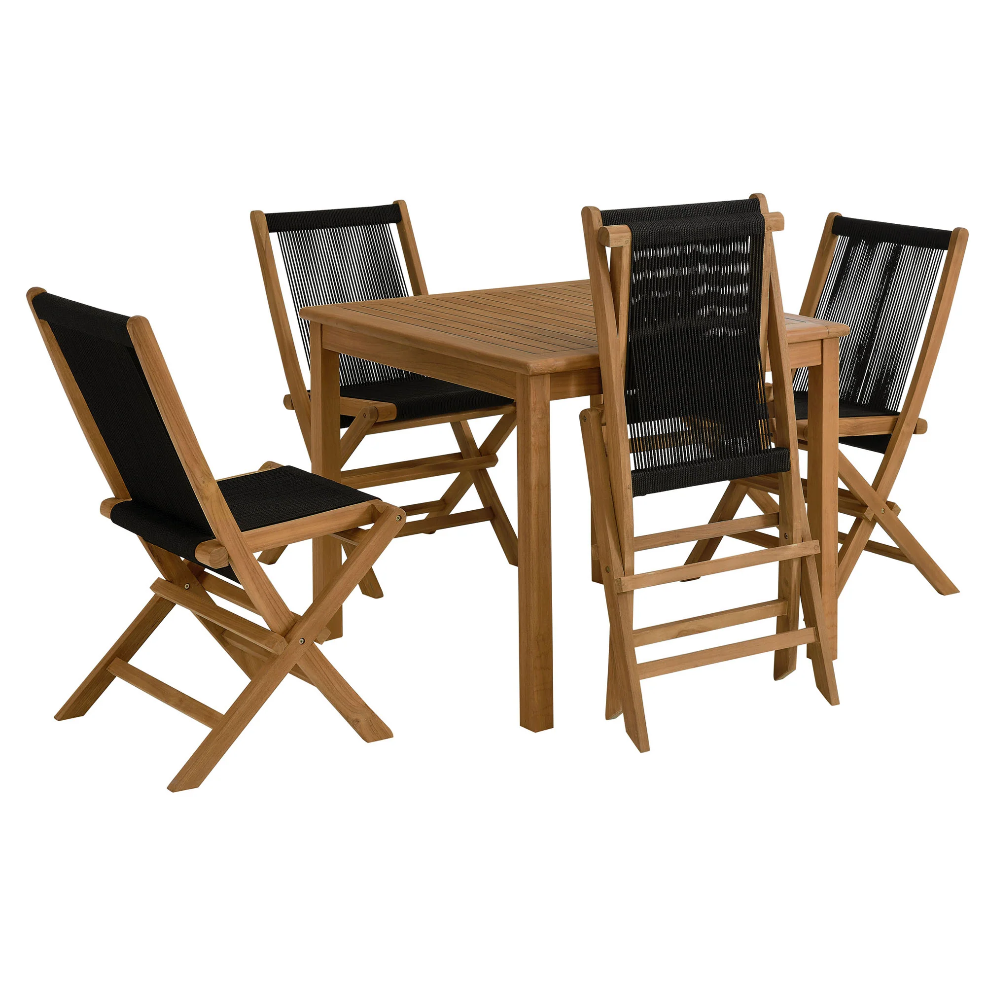 Vienna 5-Piece Outdoor Patio Teak Wood Dining Set with Rope Folding Chairs by Modway - Image 3