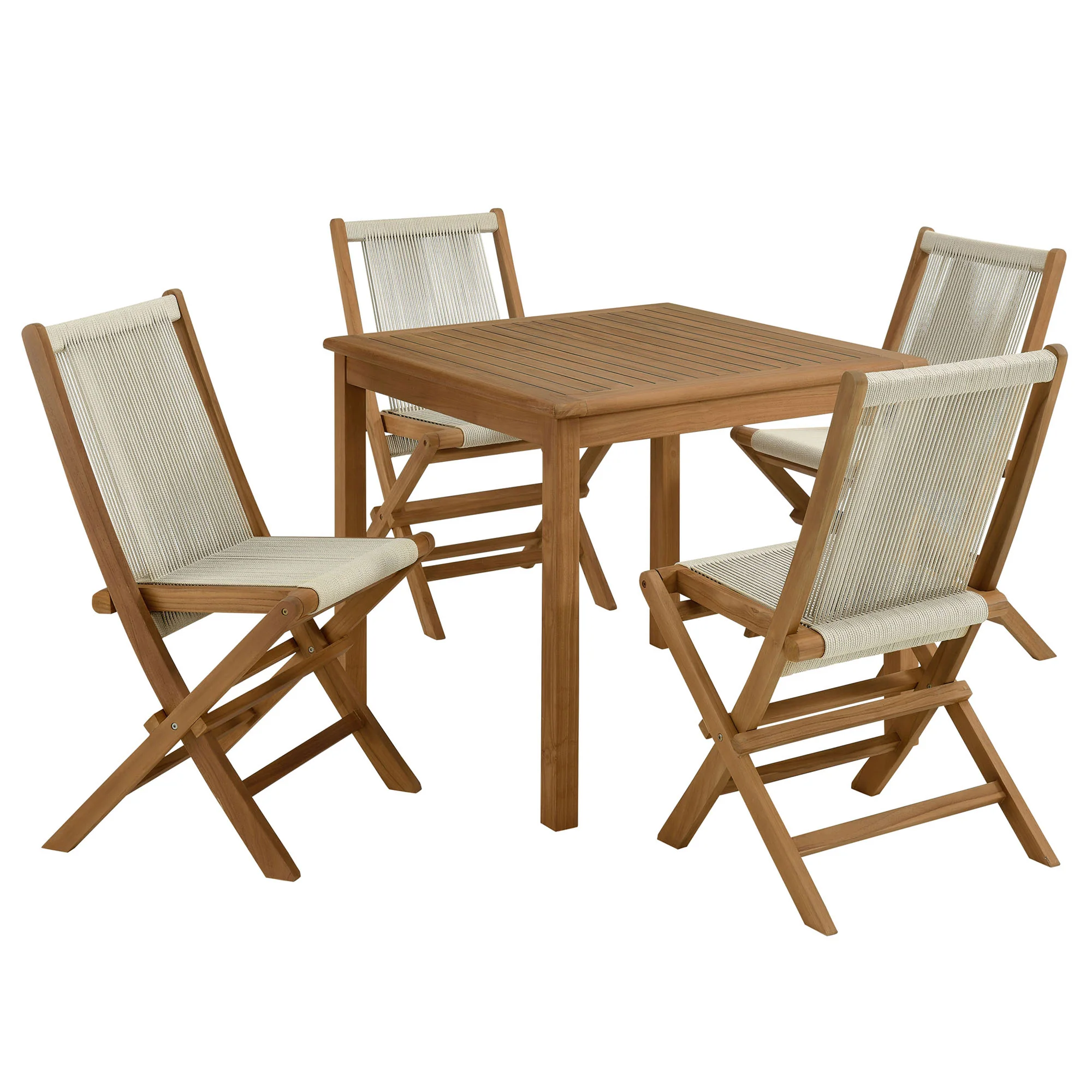 Vienna 5-Piece Outdoor Patio Teak Wood Dining Set with Rope Folding Chairs by Modway - Image 8