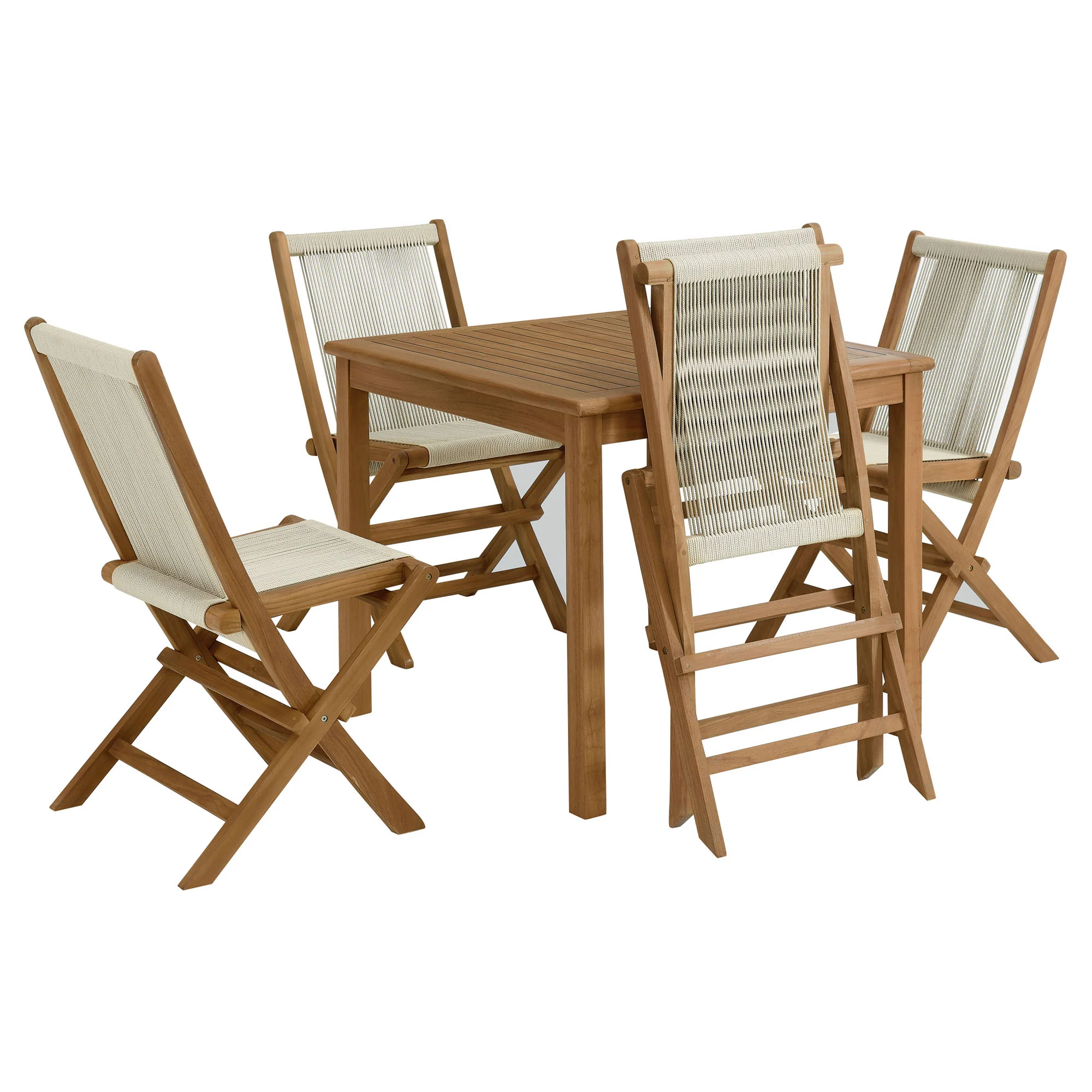 Vienna 5-Piece Outdoor Patio Teak Wood Dining Set with Rope Folding Chairs by Modway - Image 9