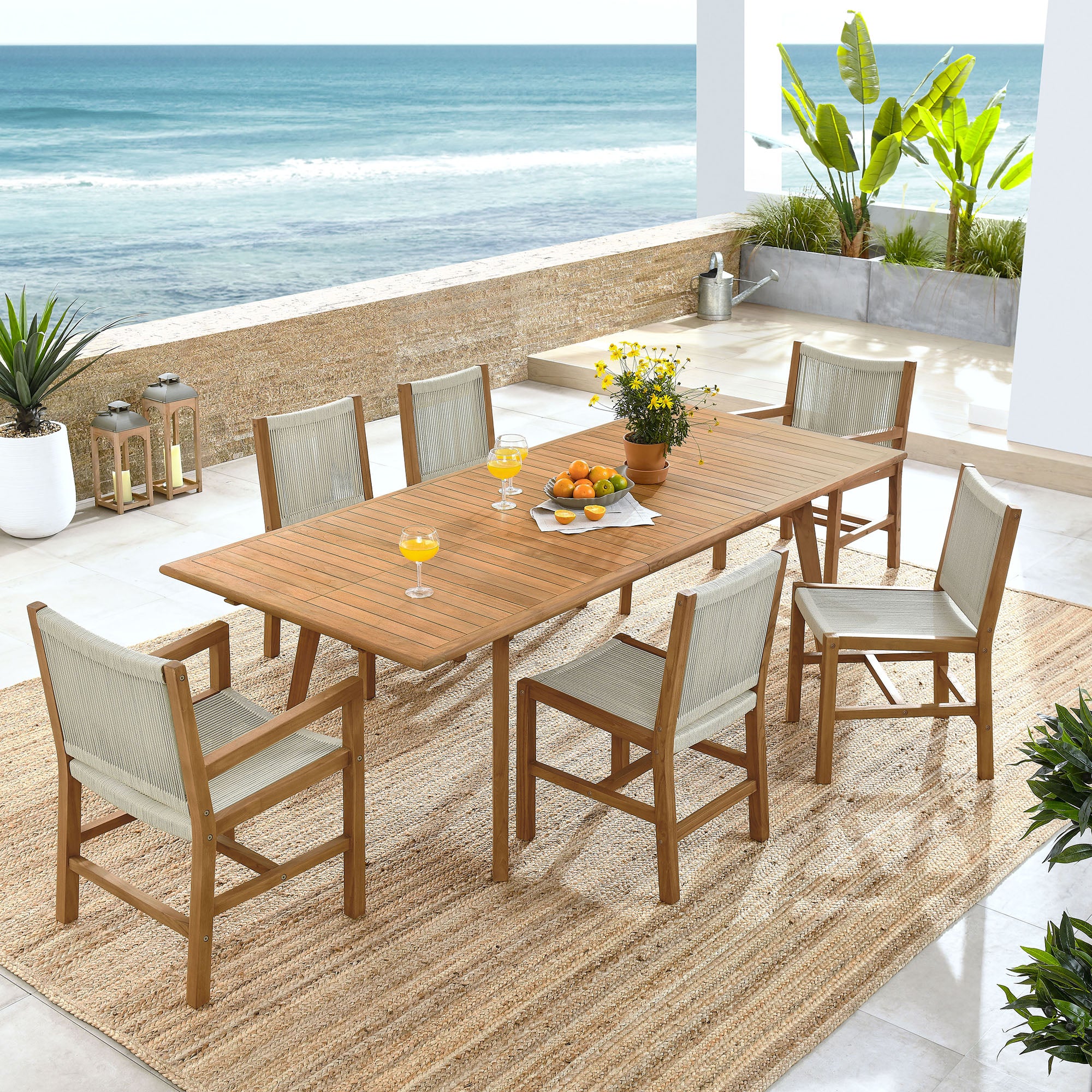 Vienna 7-Piece Outdoor Patio Teak and Rope Dining Set by Modway - Image 10