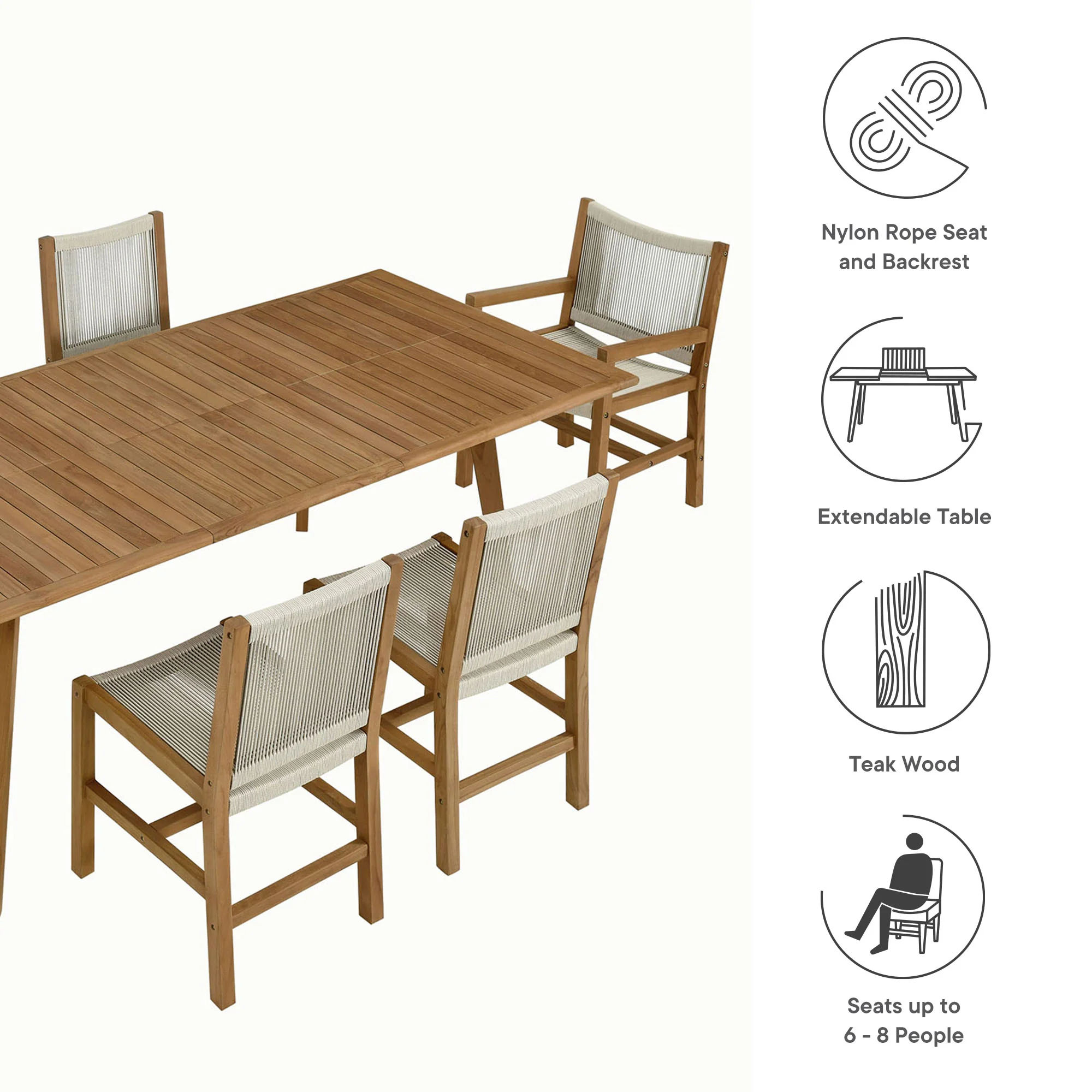Vienna 7-Piece Outdoor Patio Teak and Rope Dining Set by Modway - Image 11