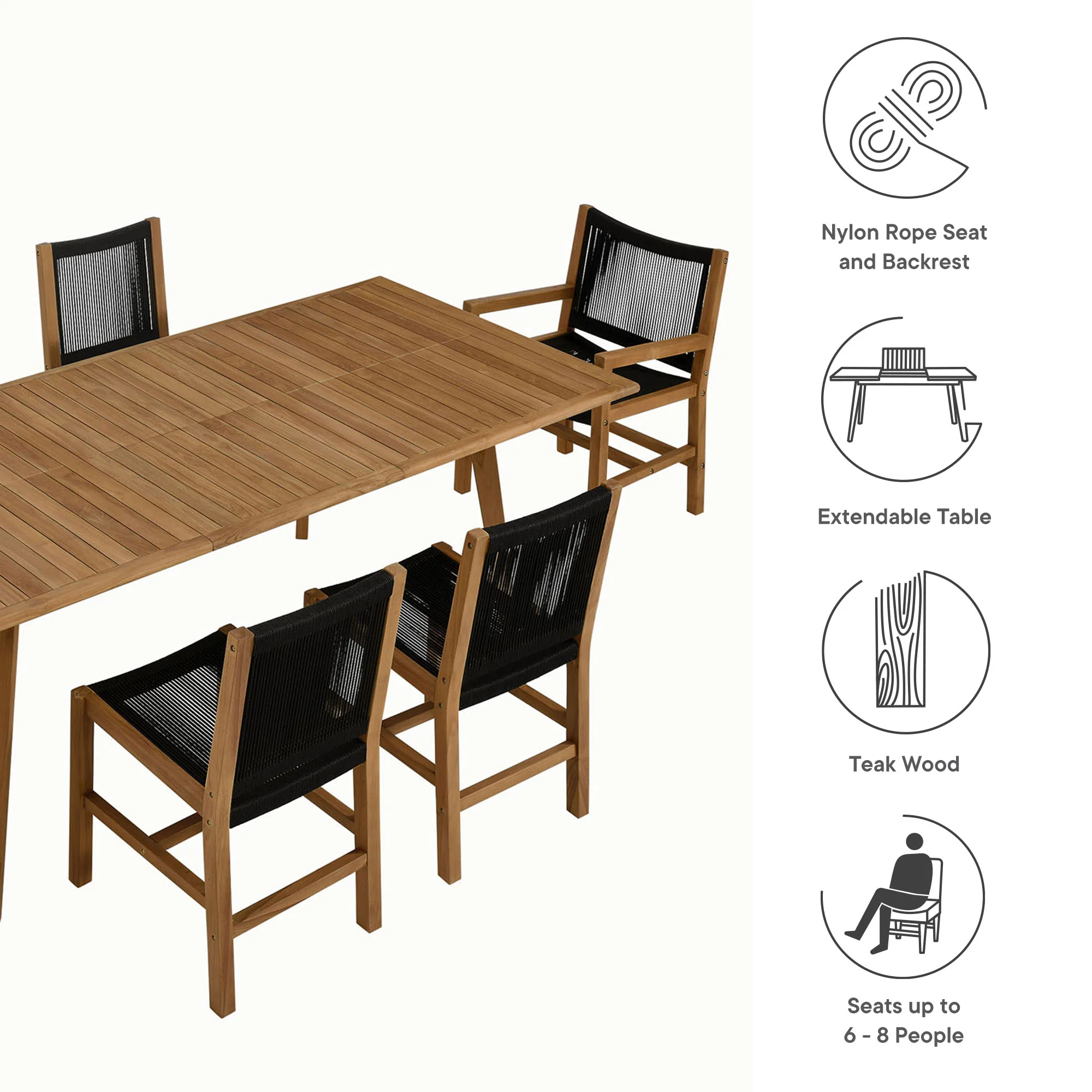 Vienna 7-Piece Outdoor Patio Teak and Rope Dining Set by Modway - Image 4