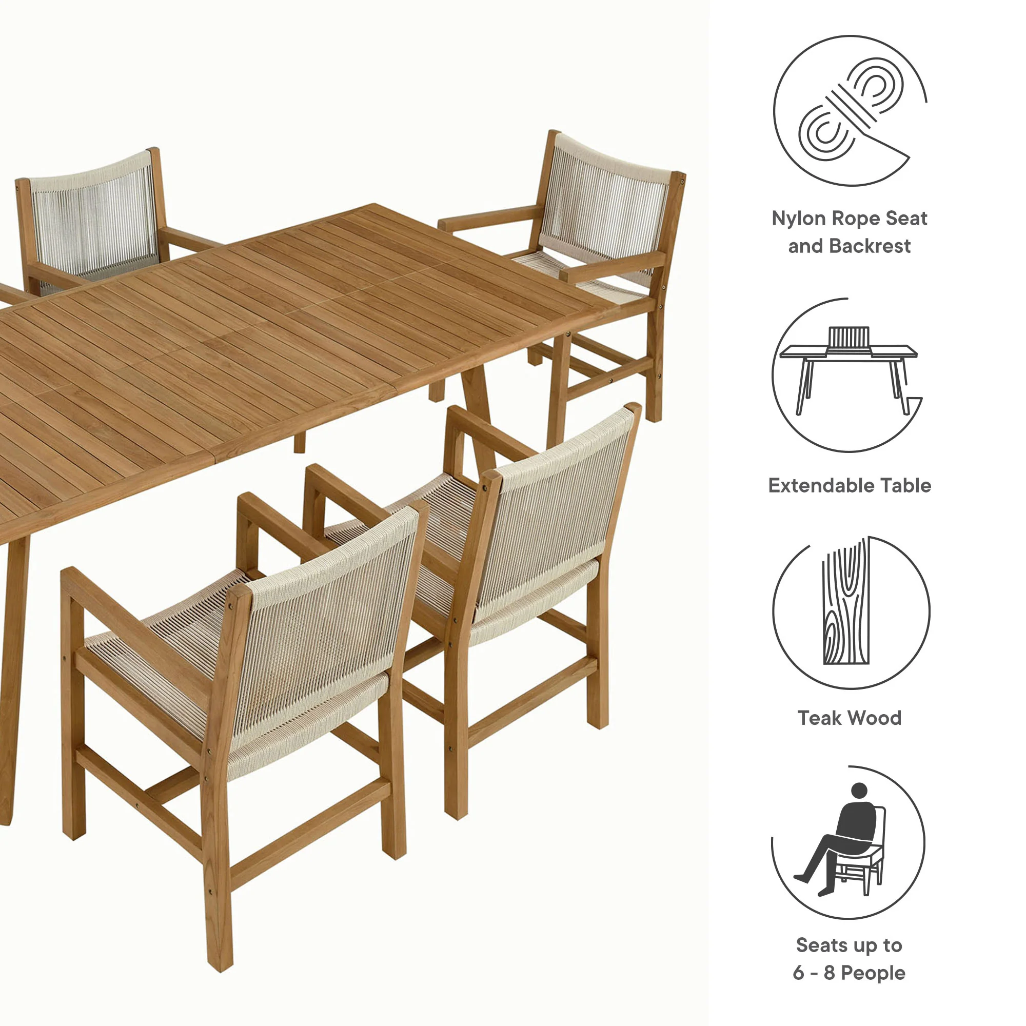 Vienna 7-Piece Outdoor Patio Teak and Rope Dining Set with Armchairs by Modway - Image 10