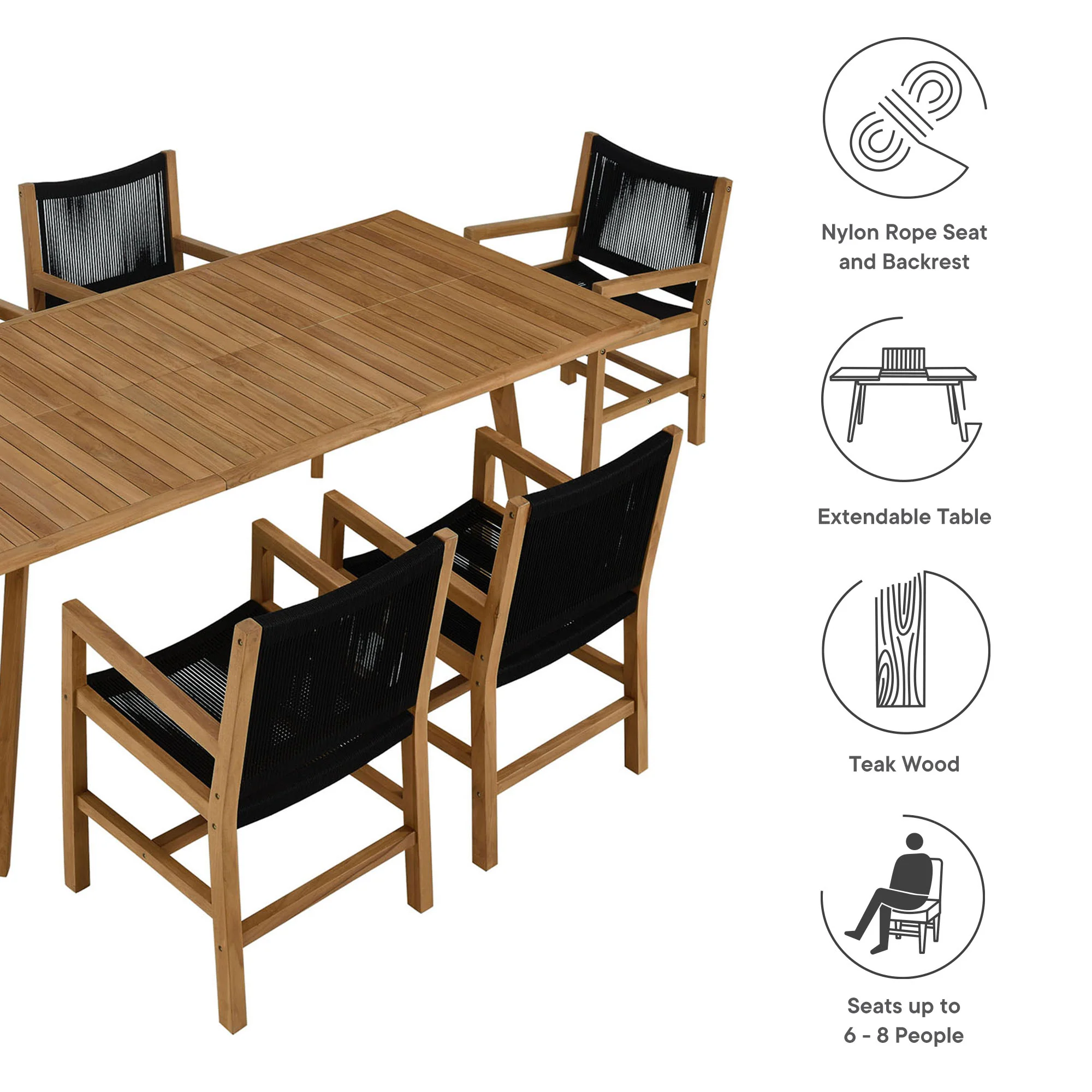 Vienna 7-Piece Outdoor Patio Teak and Rope Dining Set with Armchairs by Modway - Image 4