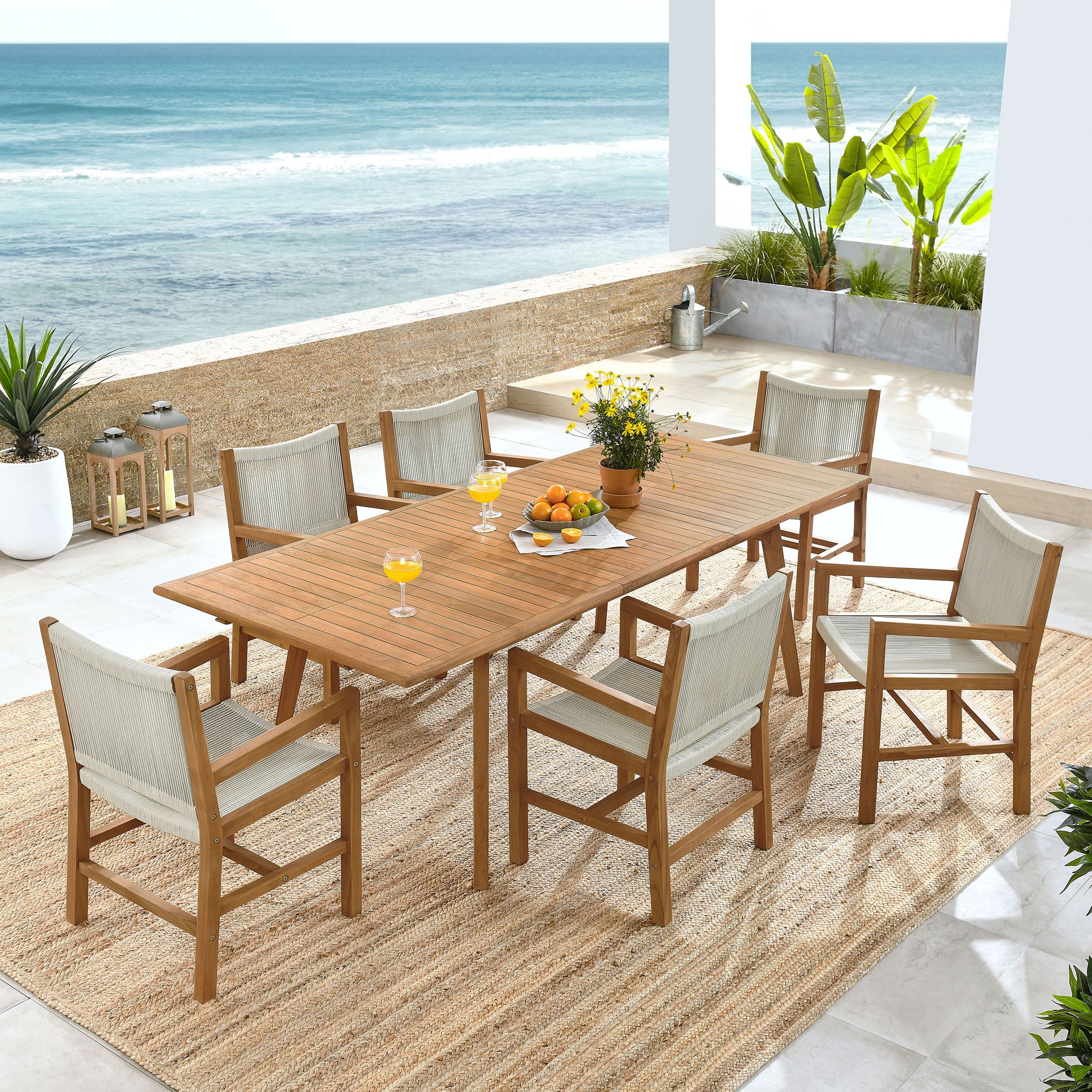 Vienna 7-Piece Outdoor Patio Teak and Rope Dining Set with Armchairs by Modway - Image 9
