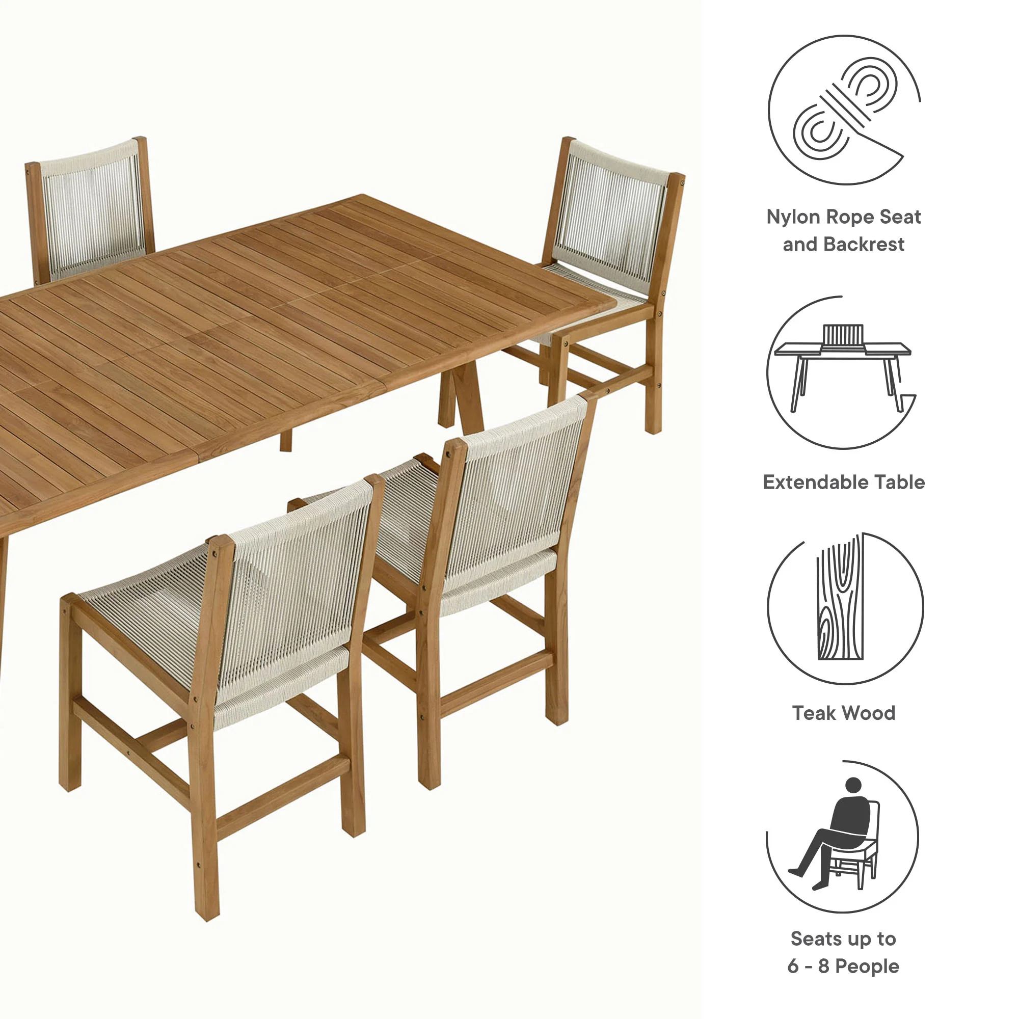 Vienna 7-Piece Outdoor Patio Teak and Rope Dining Set with Armless Chairs by Modway - Image 10