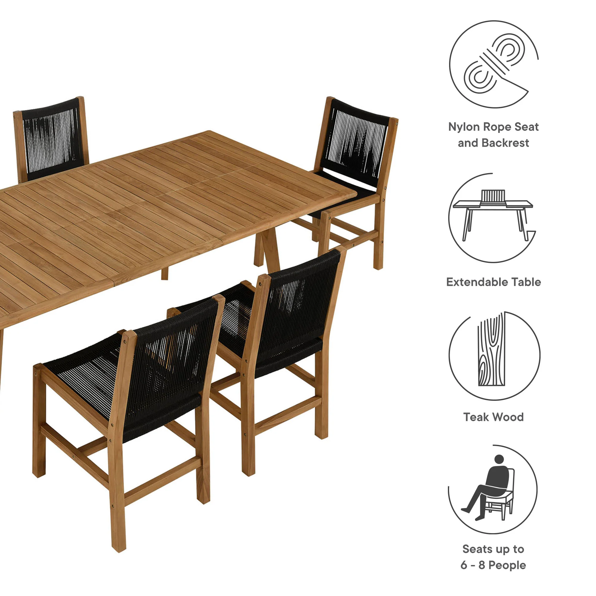 Vienna 7-Piece Outdoor Patio Teak and Rope Dining Set with Armless Chairs by Modway - Image 4