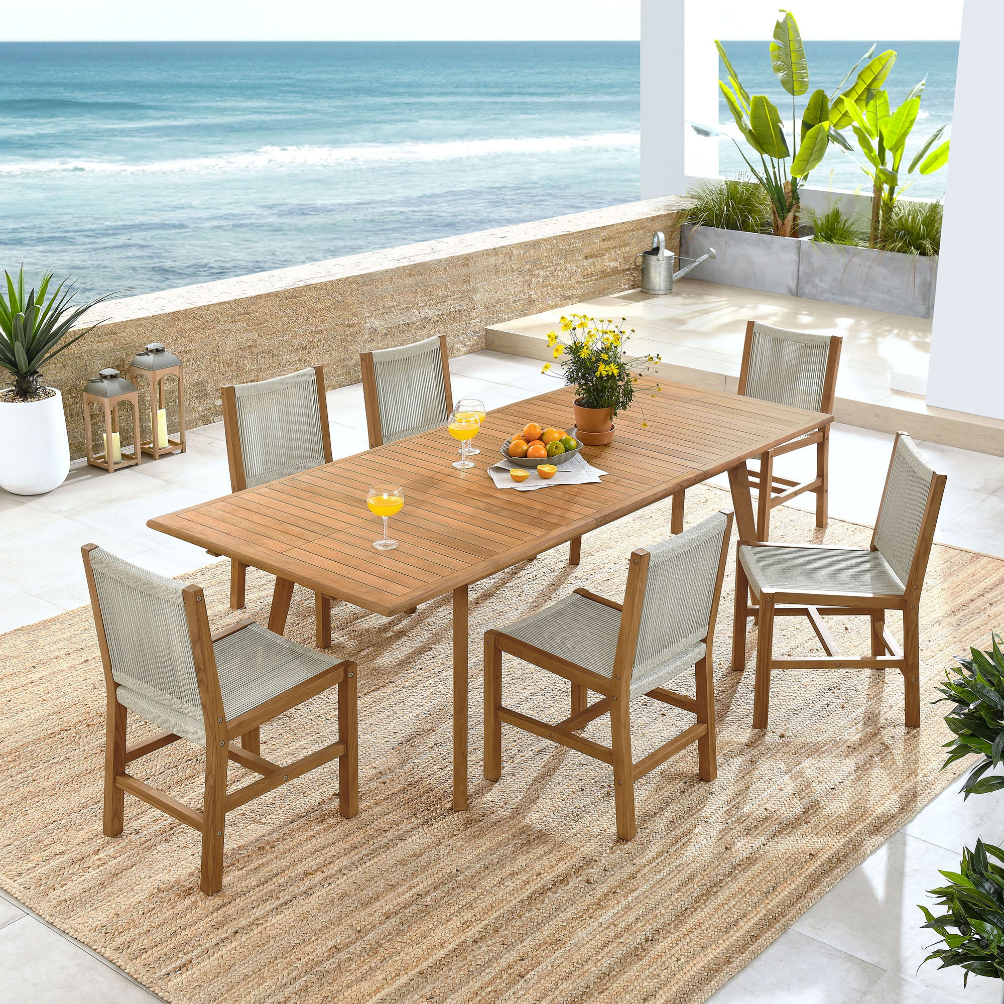 Vienna 7-Piece Outdoor Patio Teak and Rope Dining Set with Armless Chairs by Modway - Image 9