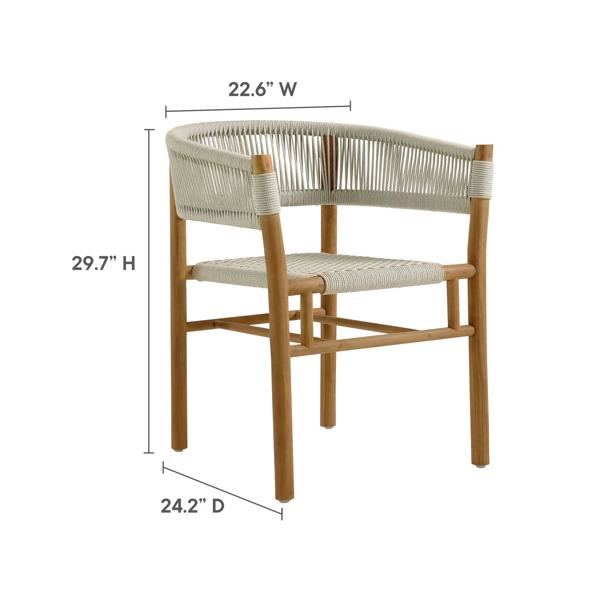 Vienna 7-Piece Outdoor Patio Teak and Rope Dining Set with Curved-Back Armchairs by Modway - Image 11
