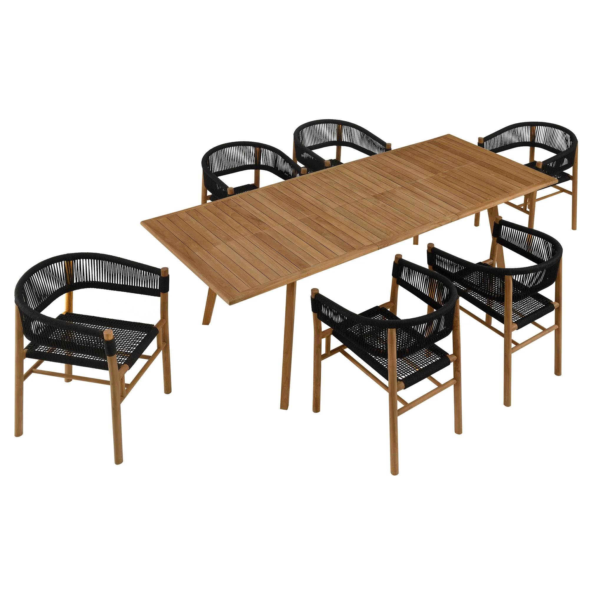 Vienna 7-Piece Outdoor Patio Teak and Rope Dining Set with Curved-Back Armchairs by Modway - Image 2