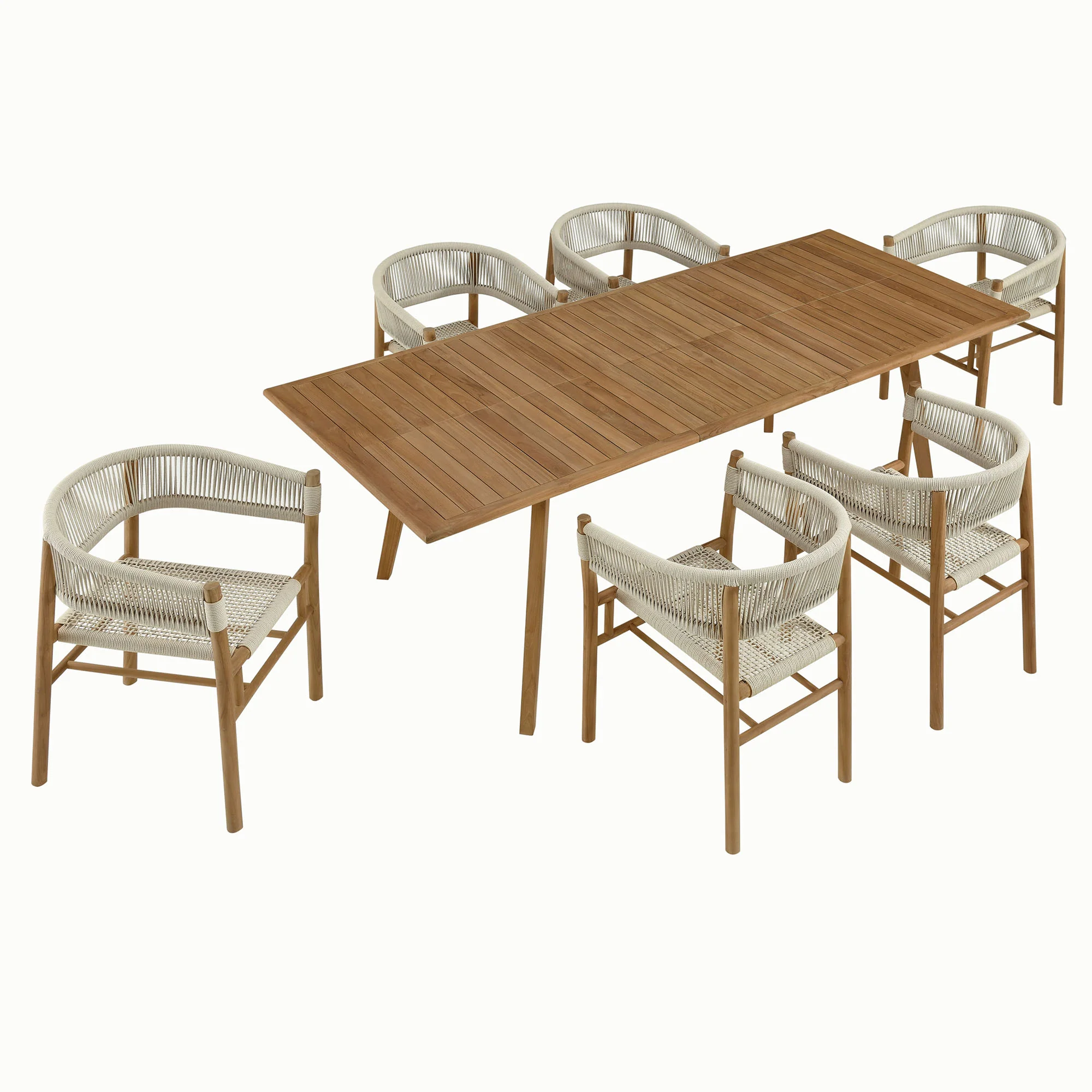 Vienna 7-Piece Outdoor Patio Teak and Rope Dining Set with Curved-Back Armchairs by Modway - Image 7