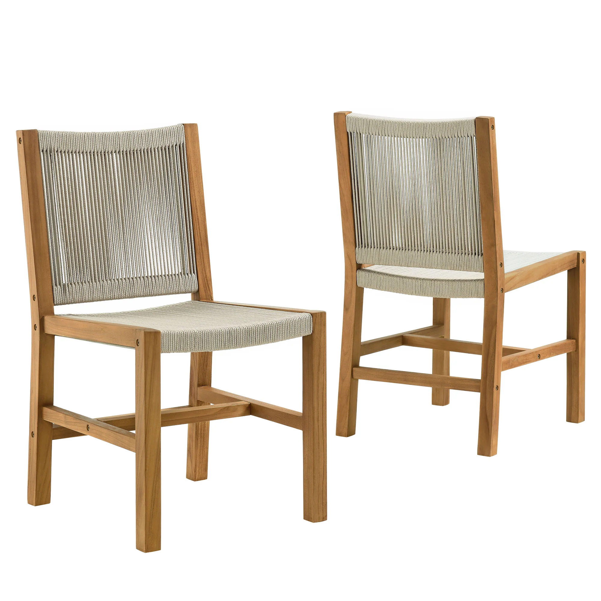 Vienna Outdoor Patio Teak and Rope Armless Dining Chairs Set of 2 by Modway - Image 11