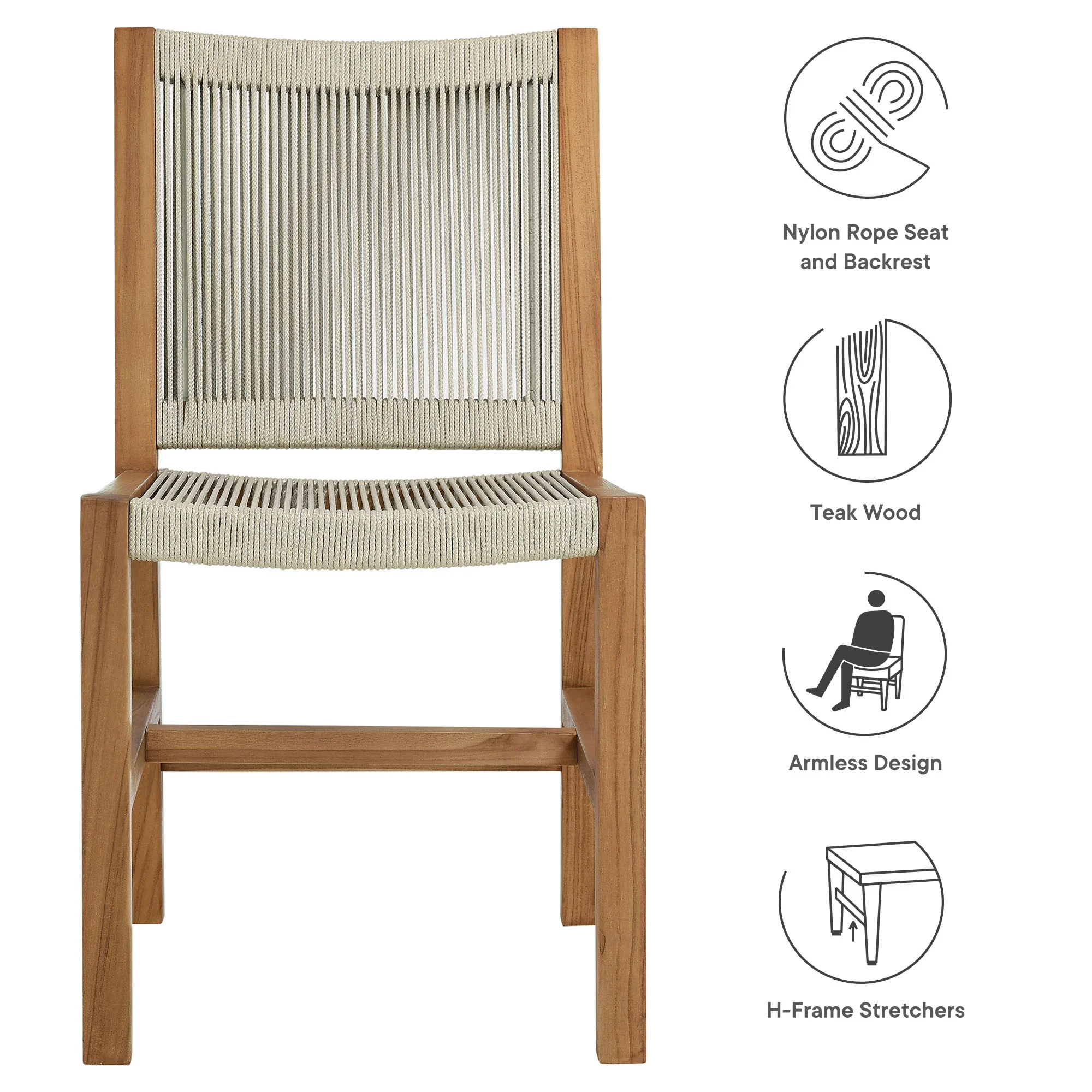 Vienna Outdoor Patio Teak and Rope Armless Dining Chairs Set of 2 by Modway - Image 19