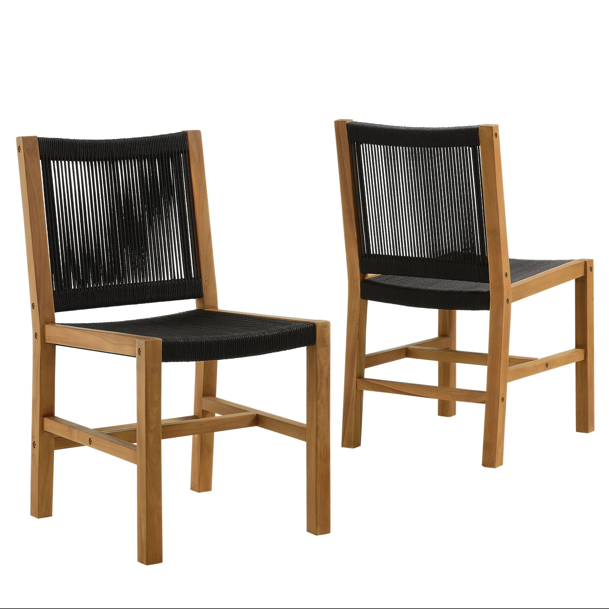 Vienna Outdoor Patio Teak and Rope Armless Dining Chairs Set of 2 by Modway - Image 2