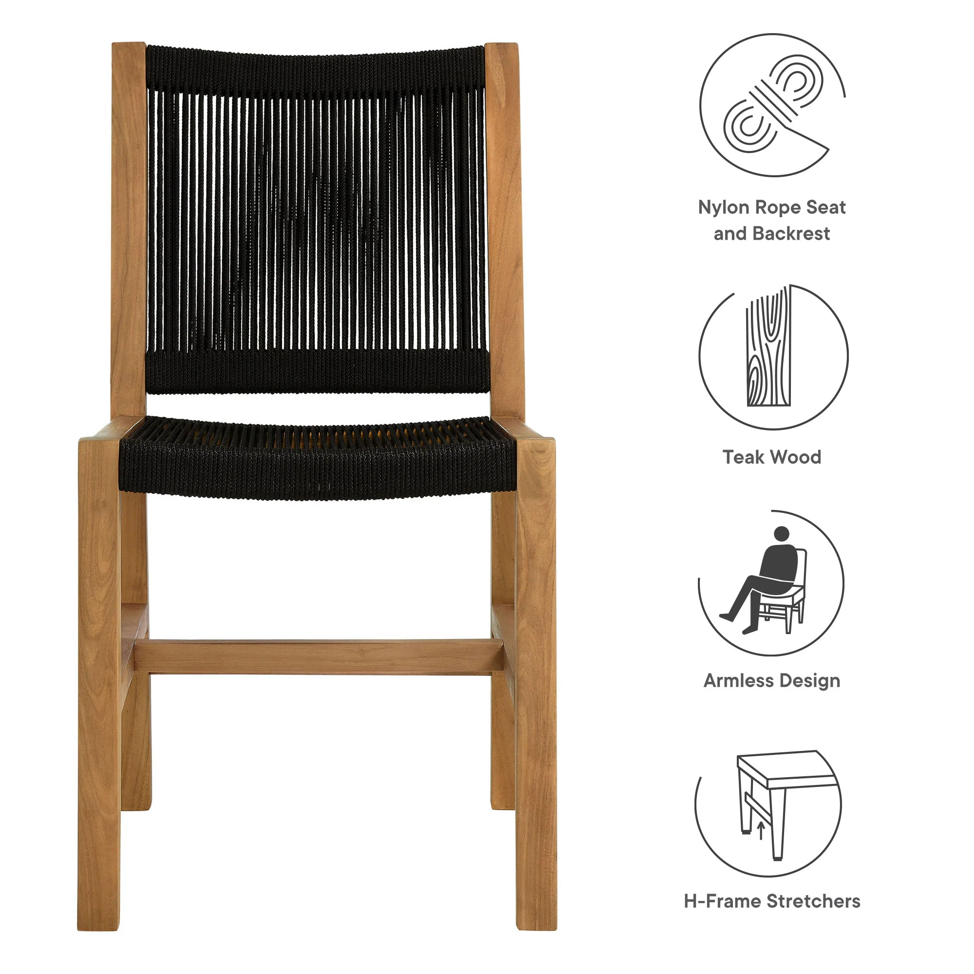 Vienna Outdoor Patio Teak and Rope Armless Dining Chairs Set of 2 by Modway - Image 9