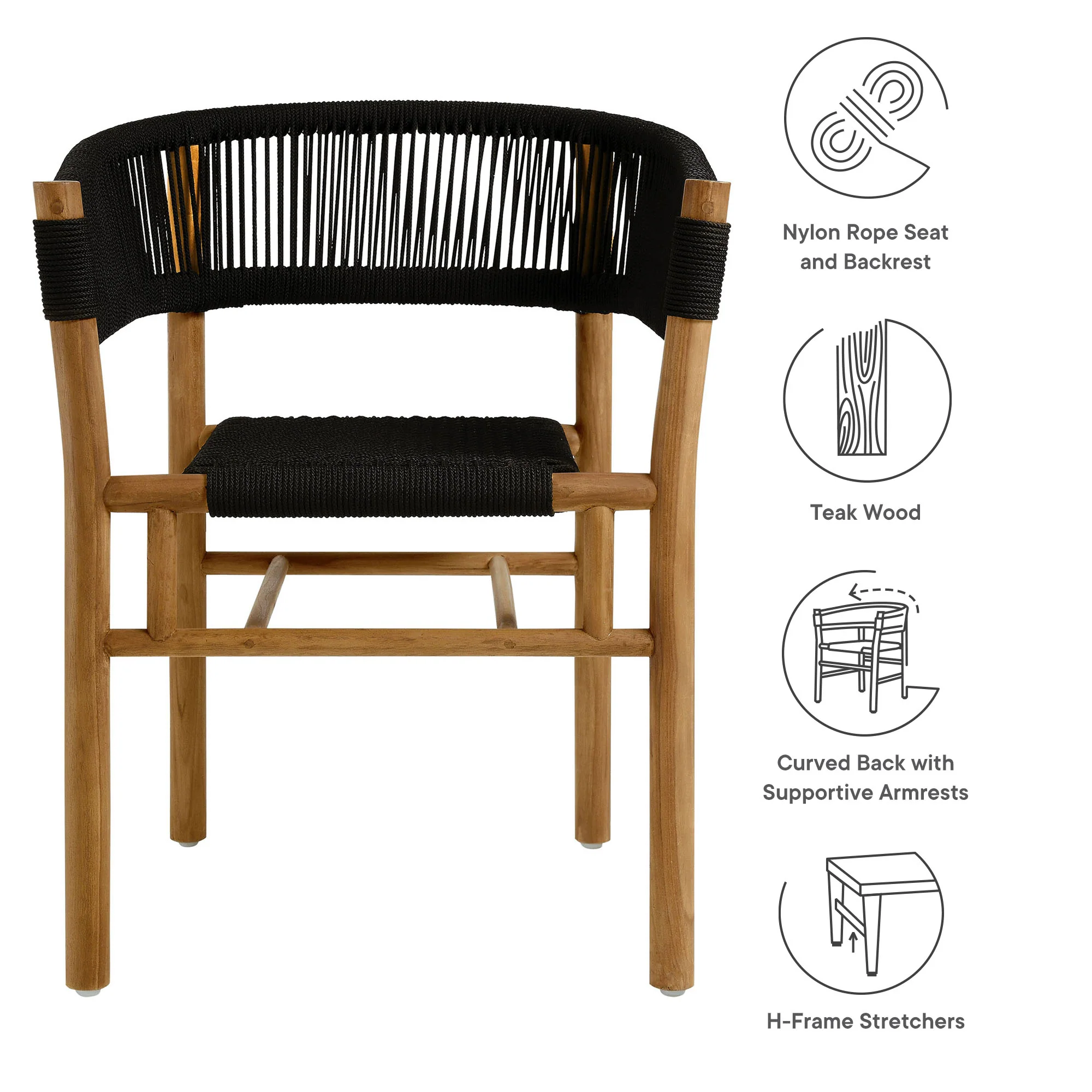 Vienna Outdoor Patio Teak and Rope Curved-Back Dining Armchairs Set of 2 by Modway - Image 10