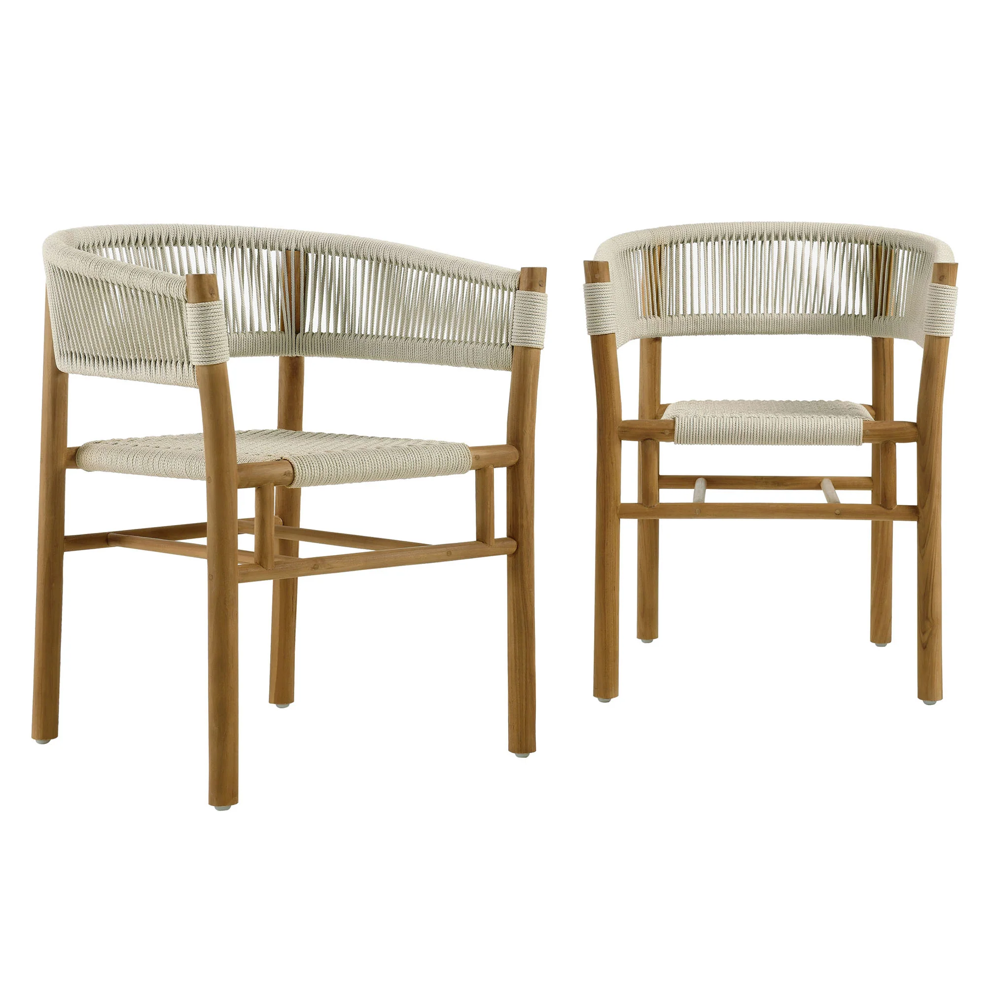 Vienna Outdoor Patio Teak and Rope Curved-Back Dining Armchairs Set of 2 by Modway - Image 12