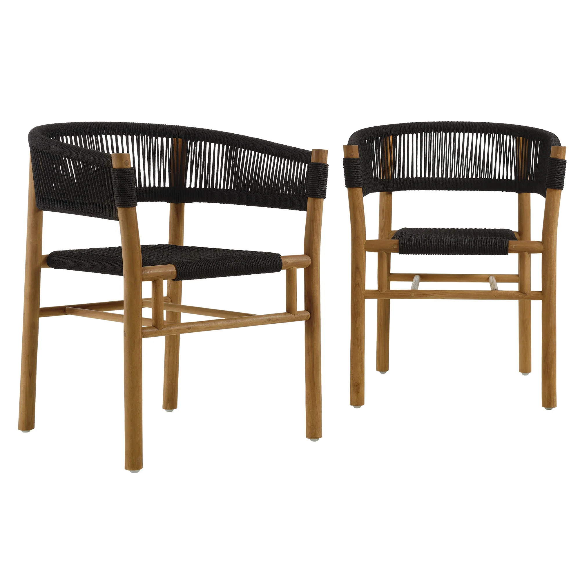 Vienna Outdoor Patio Teak and Rope Curved-Back Dining Armchairs Set of 2 by Modway - Image 2