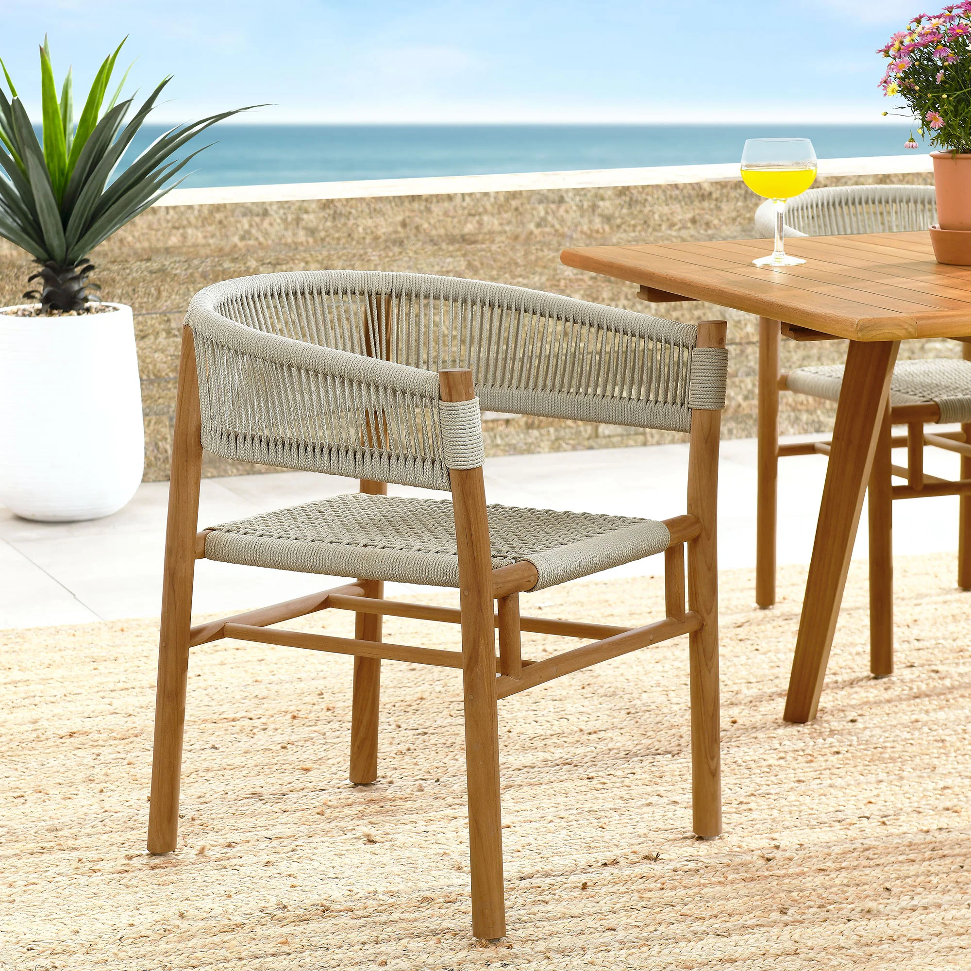 Vienna Outdoor Patio Teak and Rope Curved-Back Dining Armchairs Set of 2 by Modway - Image 20