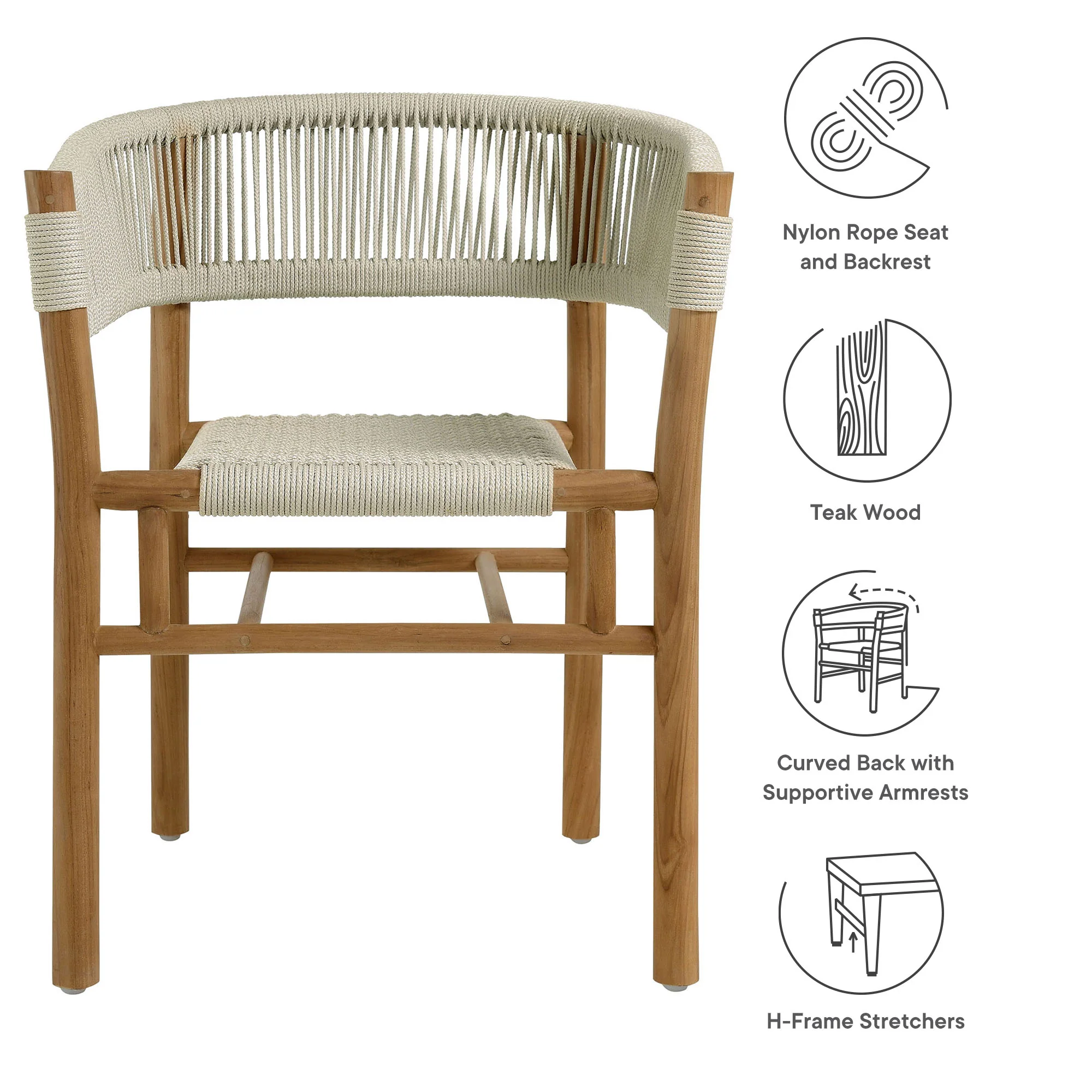 Vienna Outdoor Patio Teak and Rope Curved-Back Dining Armchairs Set of 2 by Modway - Image 21