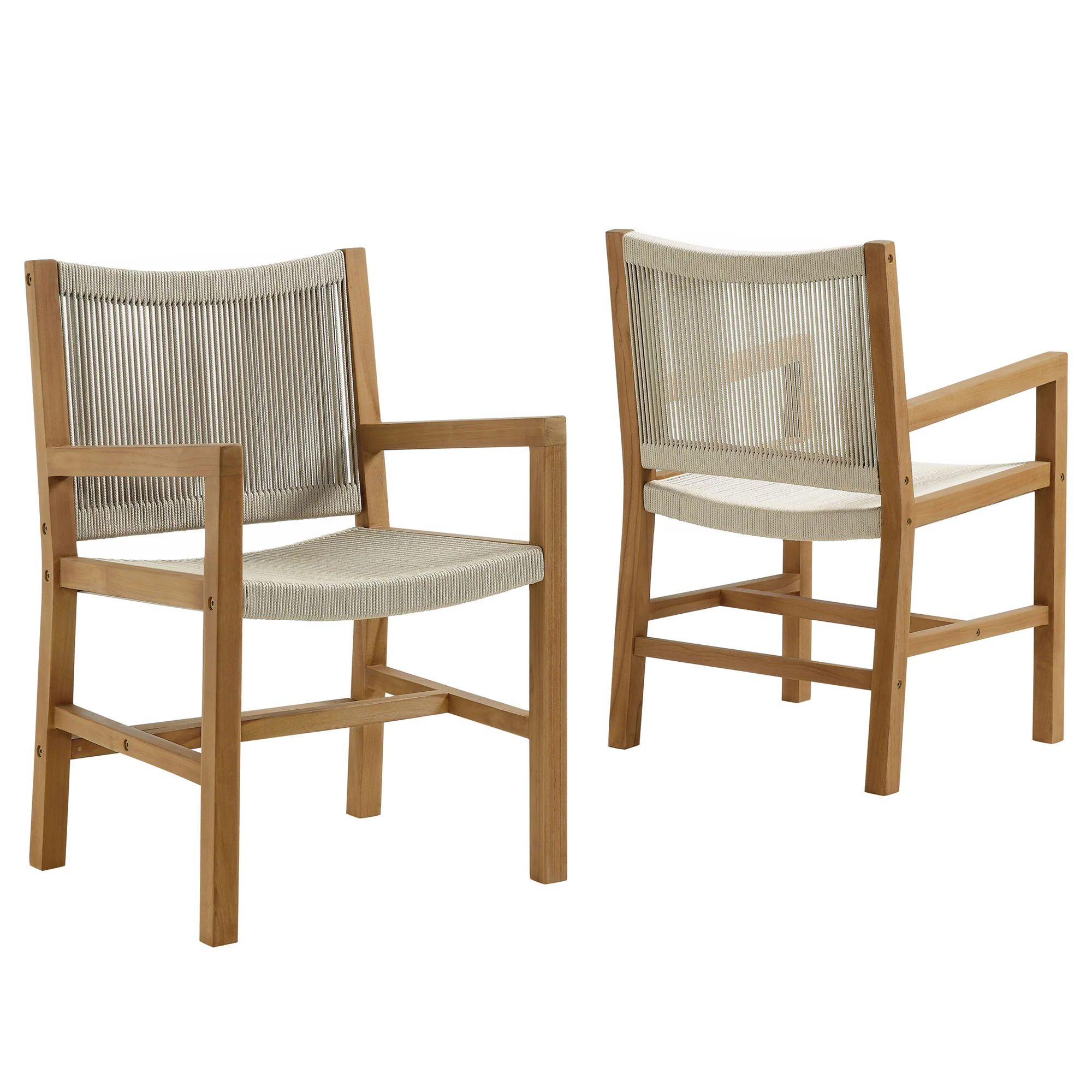 Vienna Outdoor Patio Teak and Rope Dining Armchairs Set of 2 by Modway - Image 11
