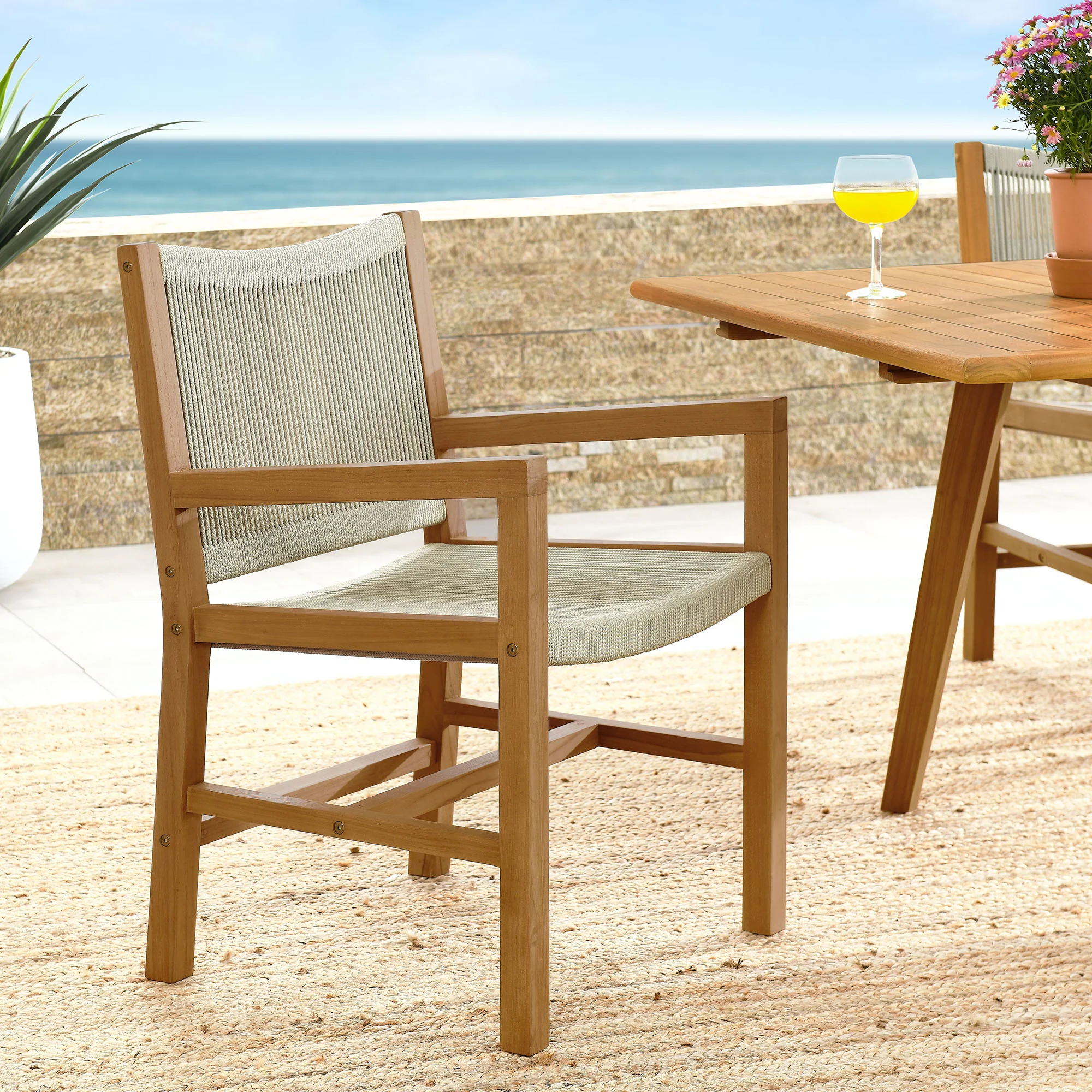 Vienna Outdoor Patio Teak and Rope Dining Armchairs Set of 2 by Modway - Image 18