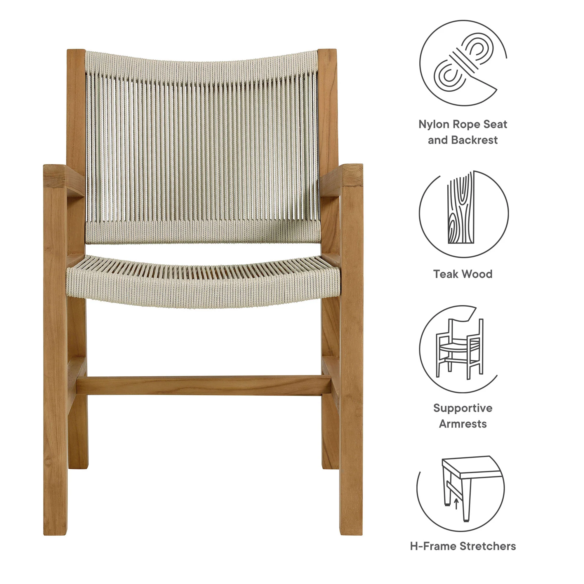 Vienna Outdoor Patio Teak and Rope Dining Armchairs Set of 2 by Modway - Image 19