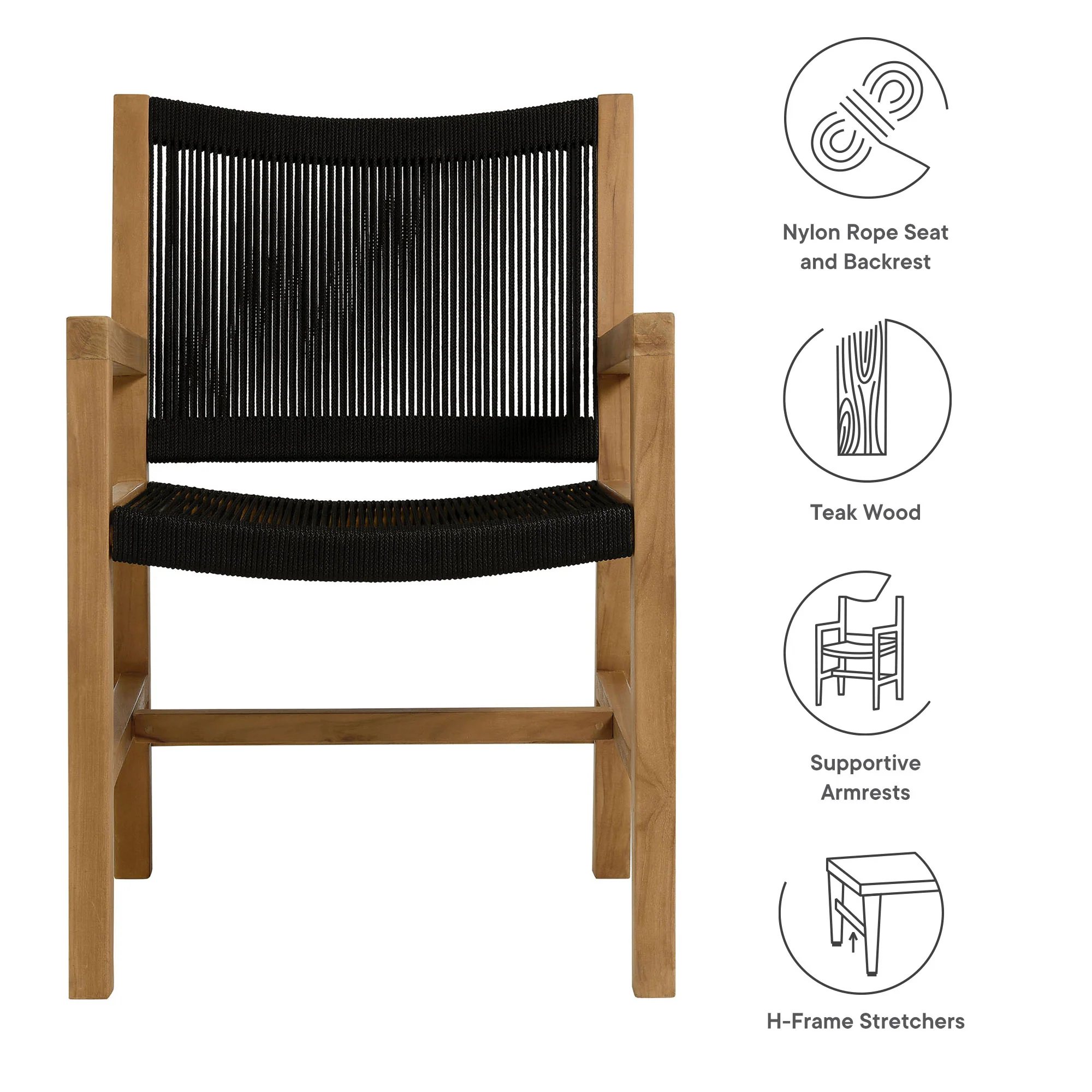Vienna Outdoor Patio Teak and Rope Dining Armchairs Set of 2 by Modway - Image 9